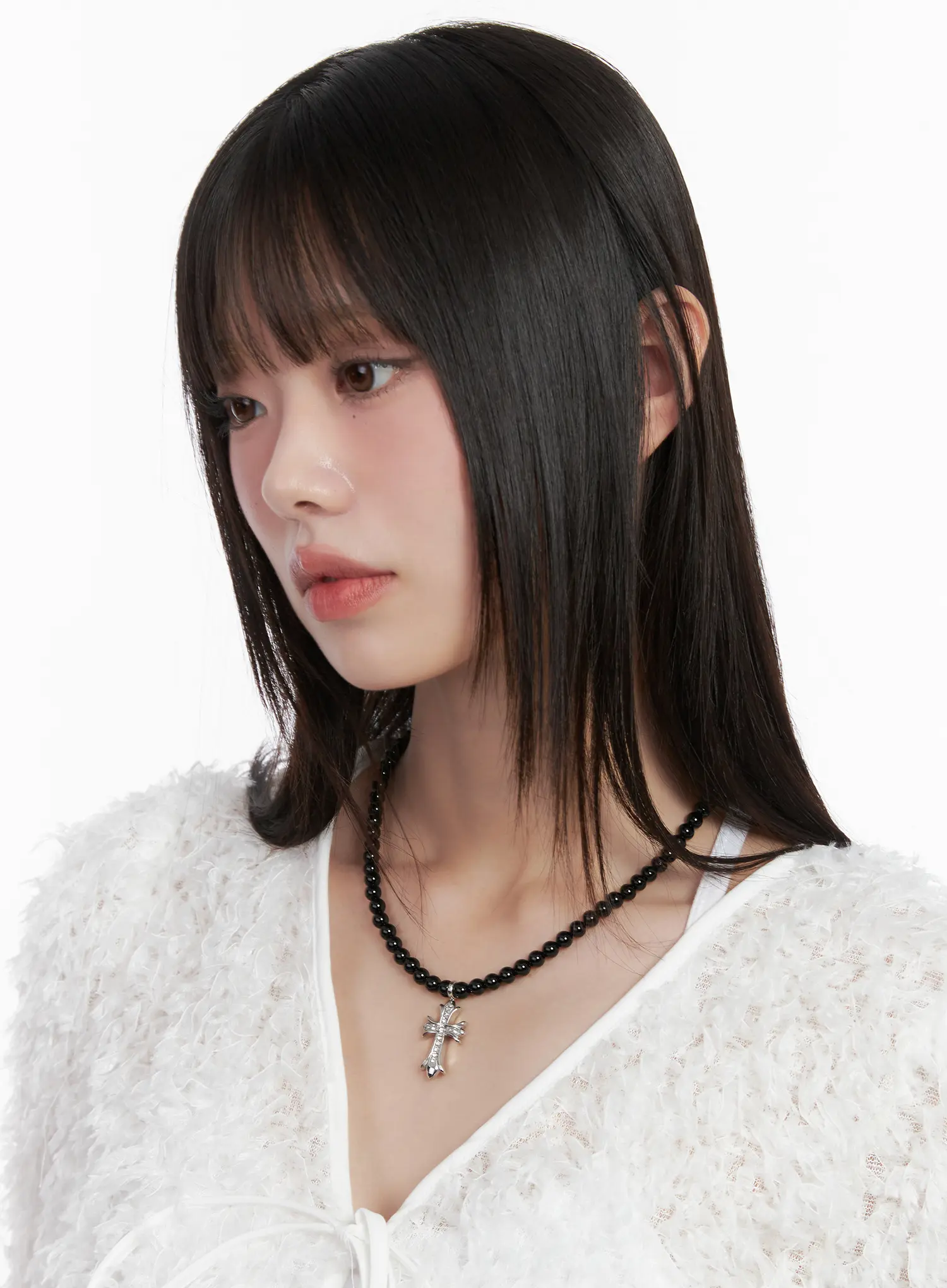 Elegant Beaded Pendant Necklace (Black) CN511 - Image 2