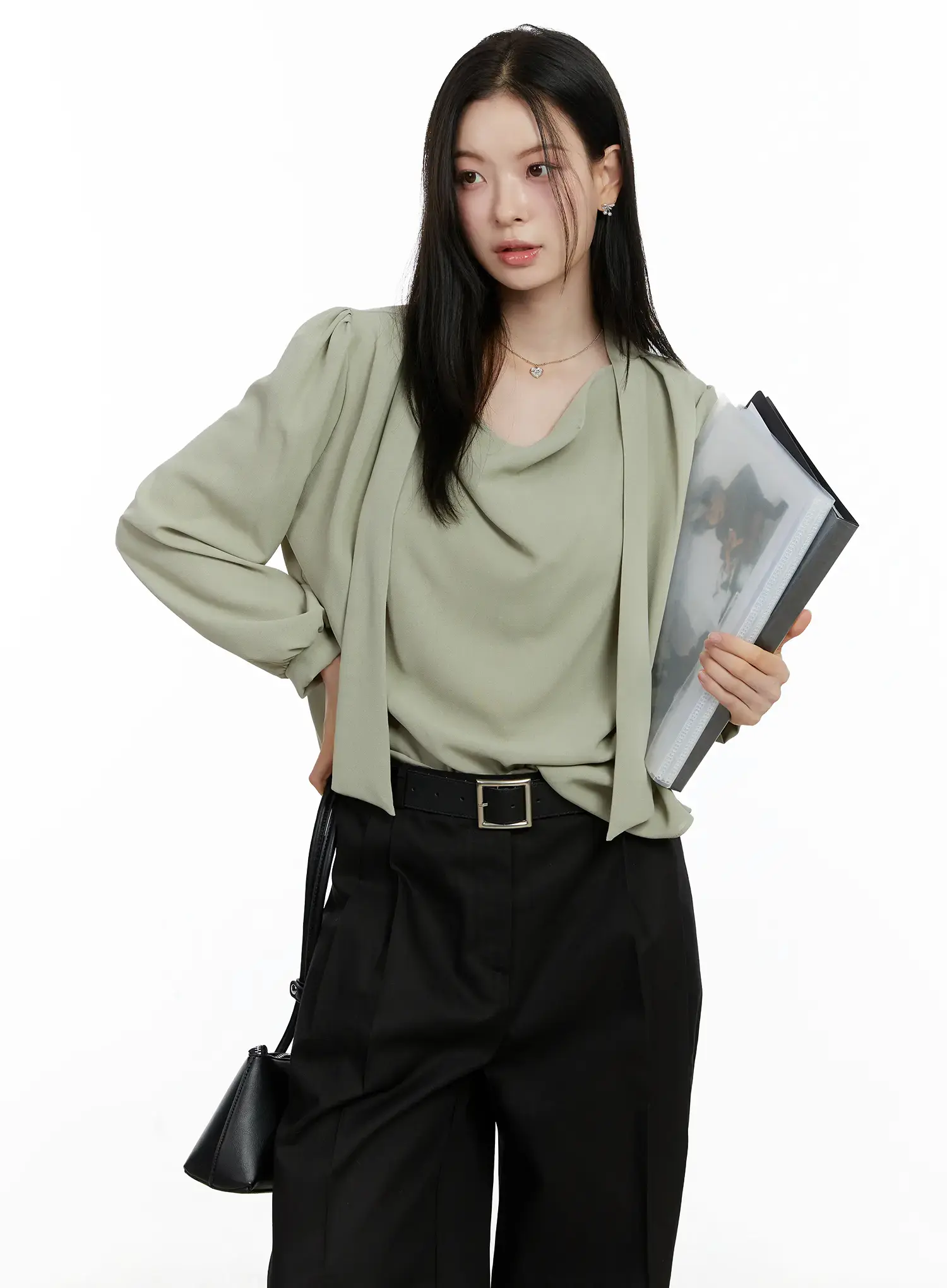 Elegant Draped Long Sleeve Blouse F502