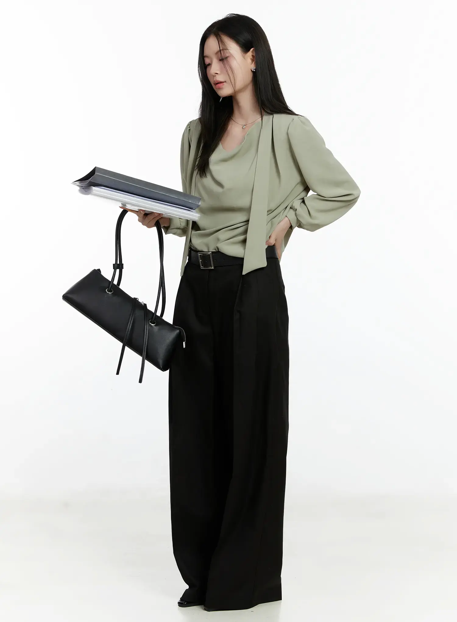 Elegant Draped Long Sleeve Blouse F502 - Image 2