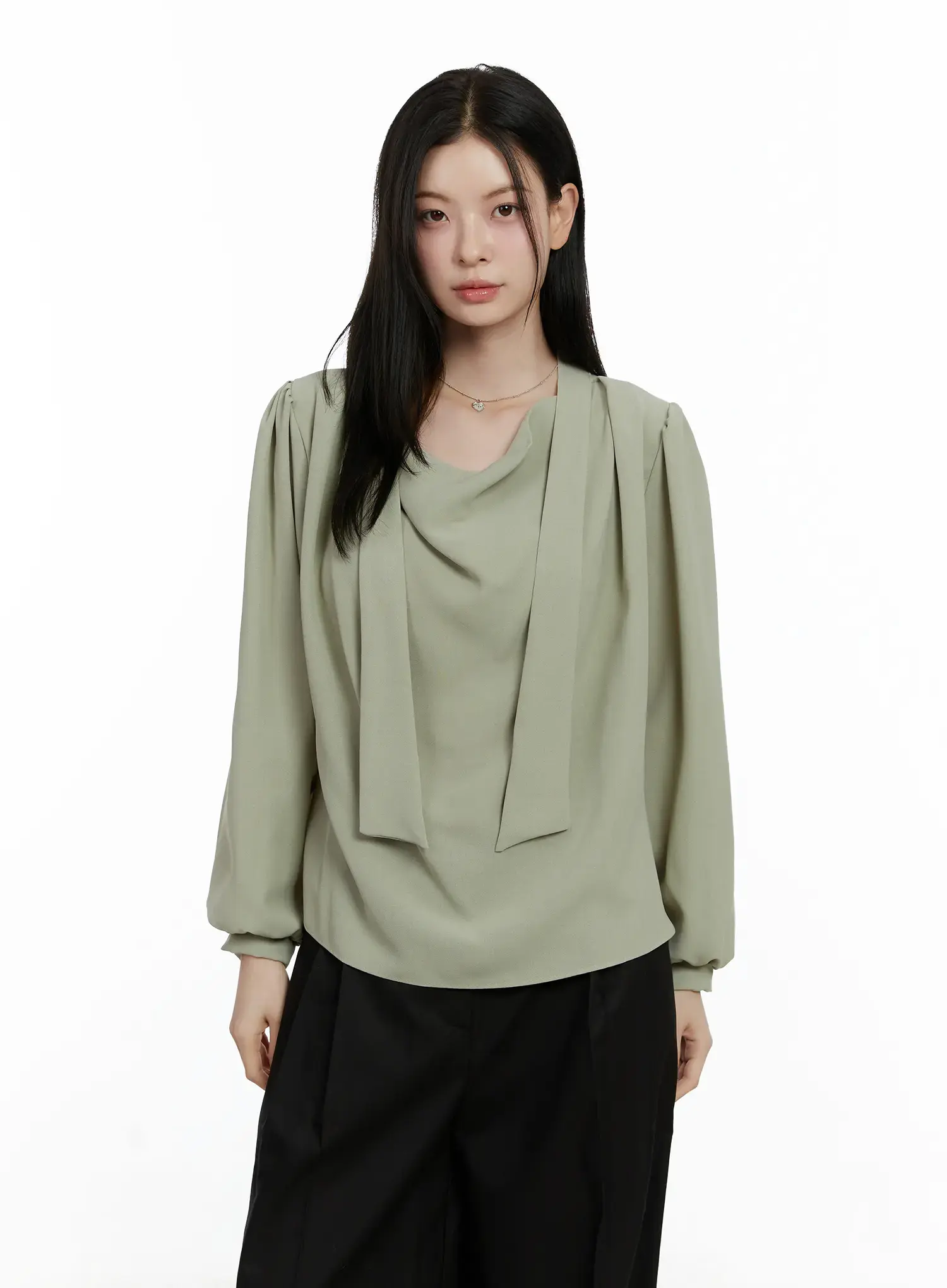 Elegant Draped Long Sleeve Blouse F502 - Image 3