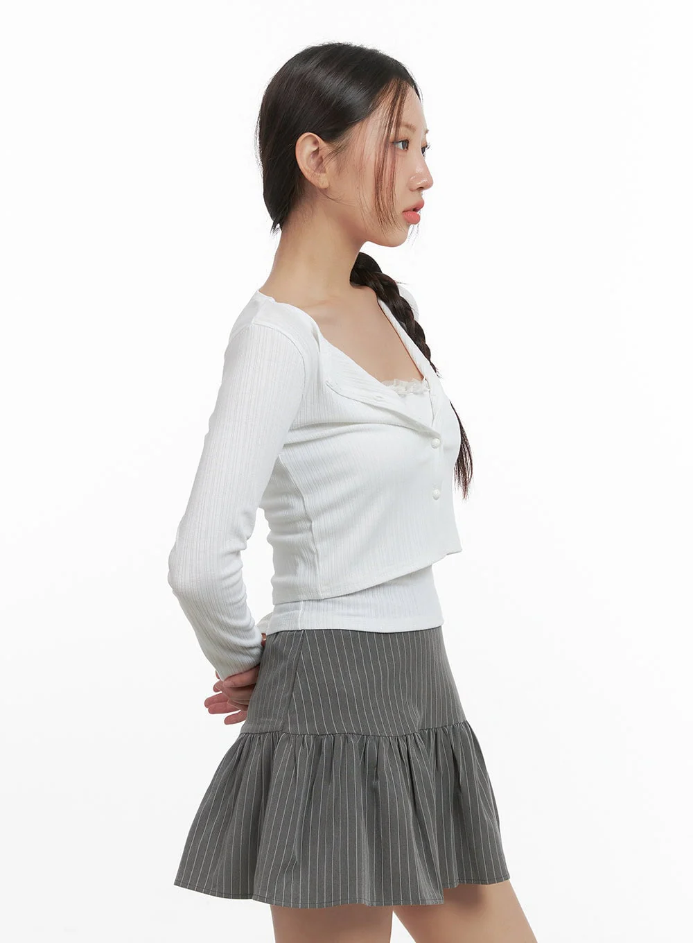 Elegant Lace Trim Crop Cardigan CO402 - Image 6