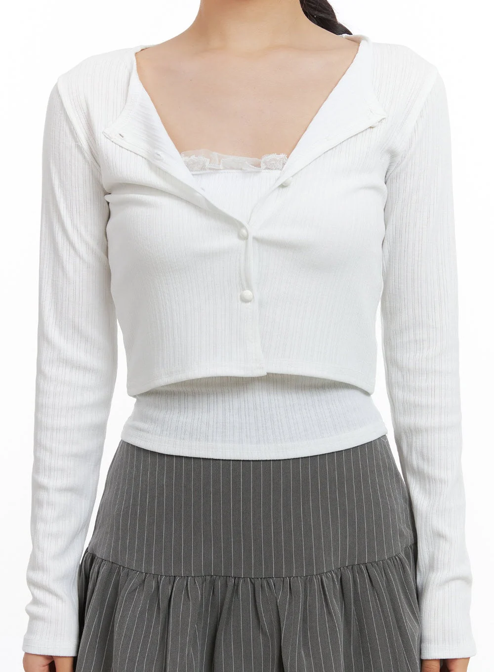 Elegant Lace Trim Crop Cardigan CO402 - Image 8