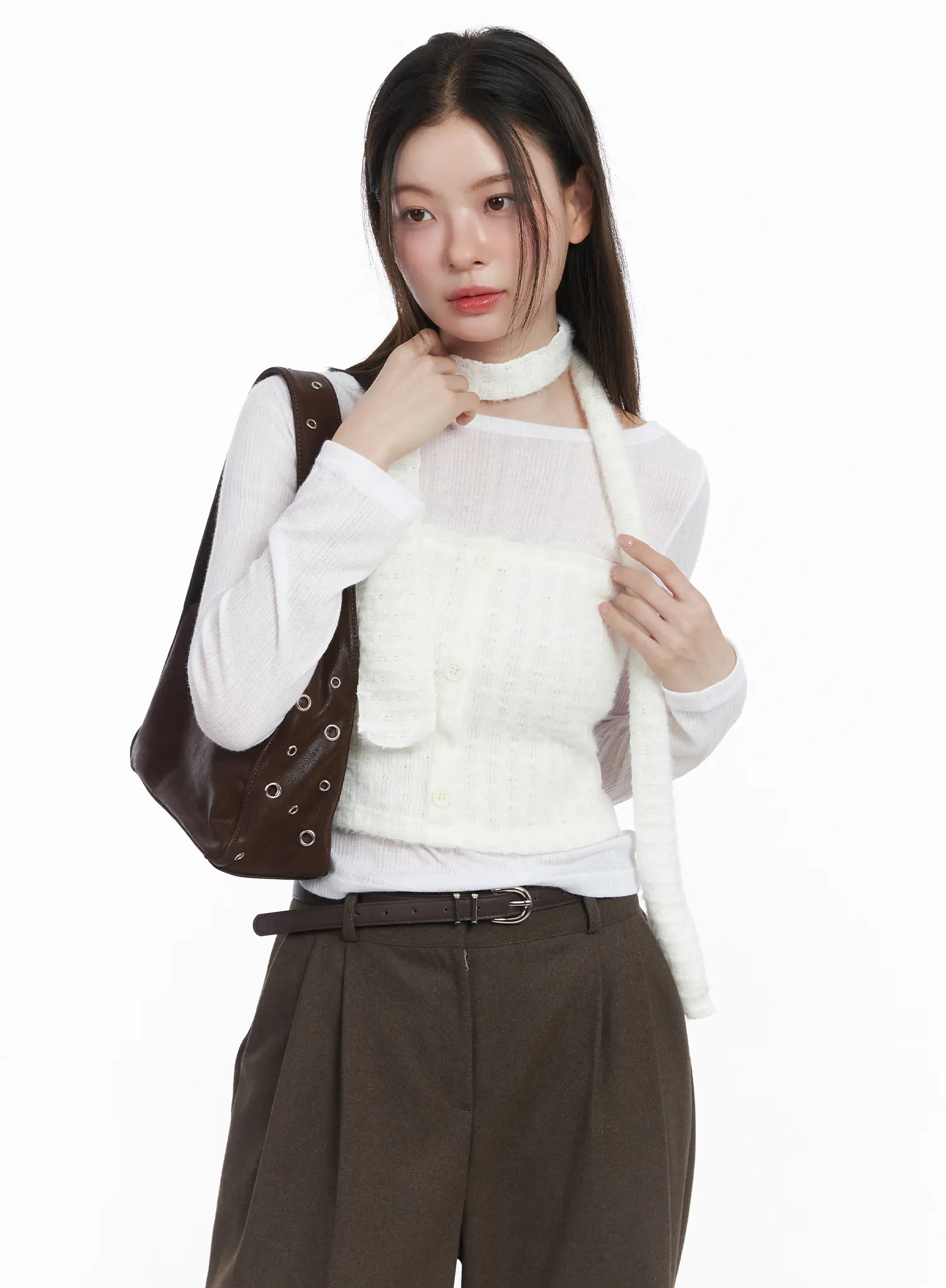 Elegant Layered Top and Scarf Set CJ506