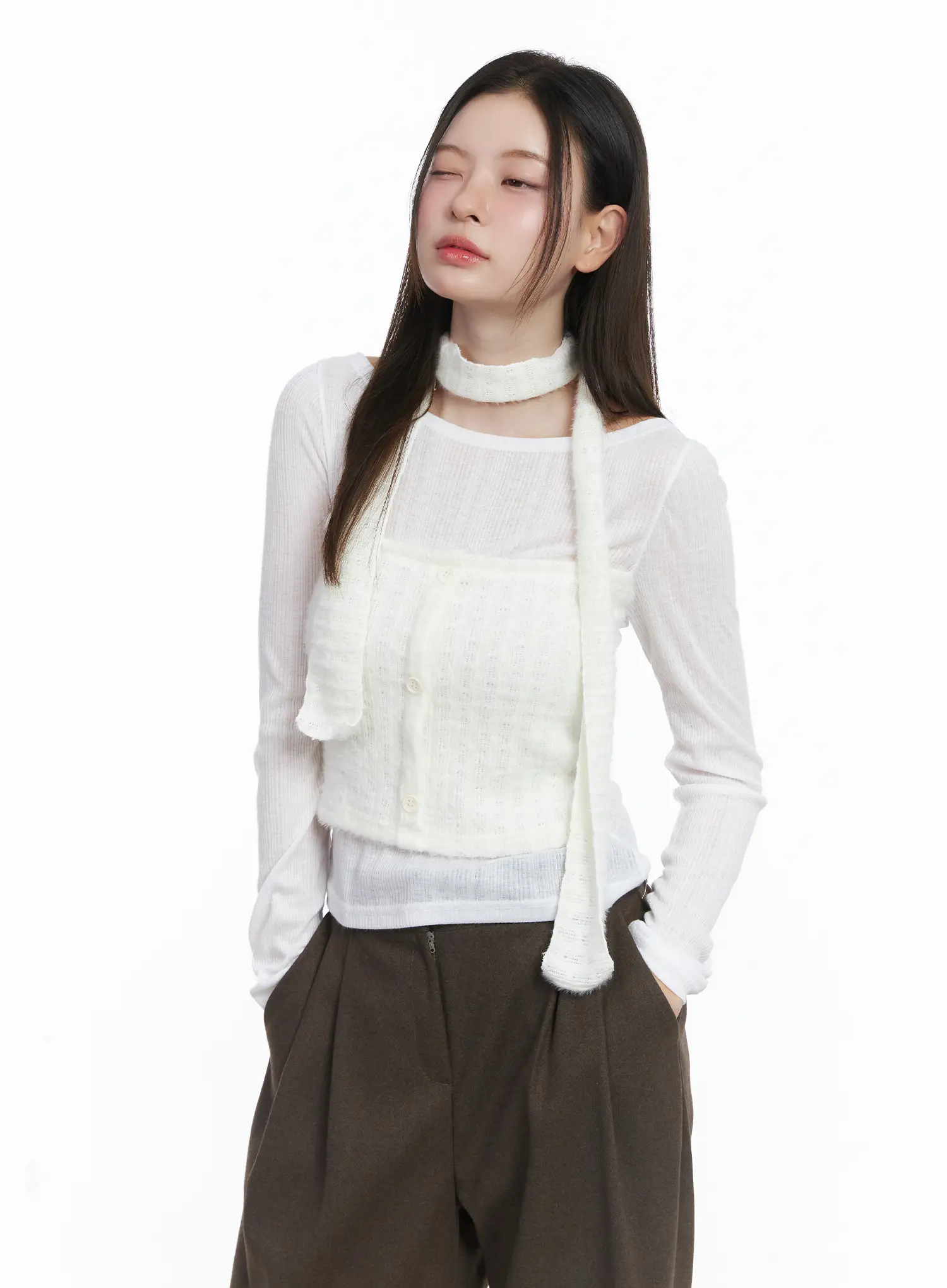 Elegant Layered Top and Scarf Set CJ506 - Image 8