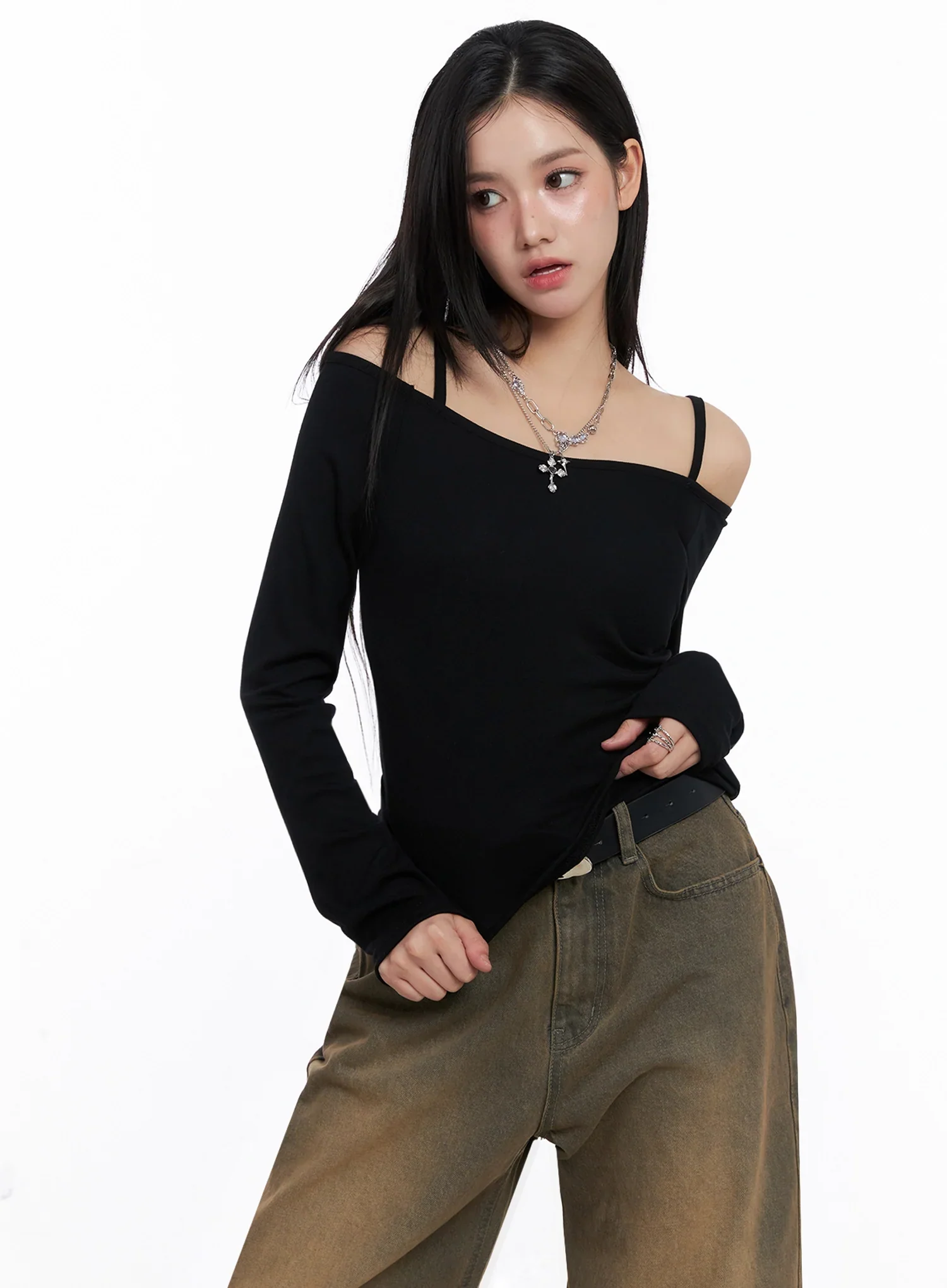 Elegant Long Sleeve Off-Shoulder Top IS525