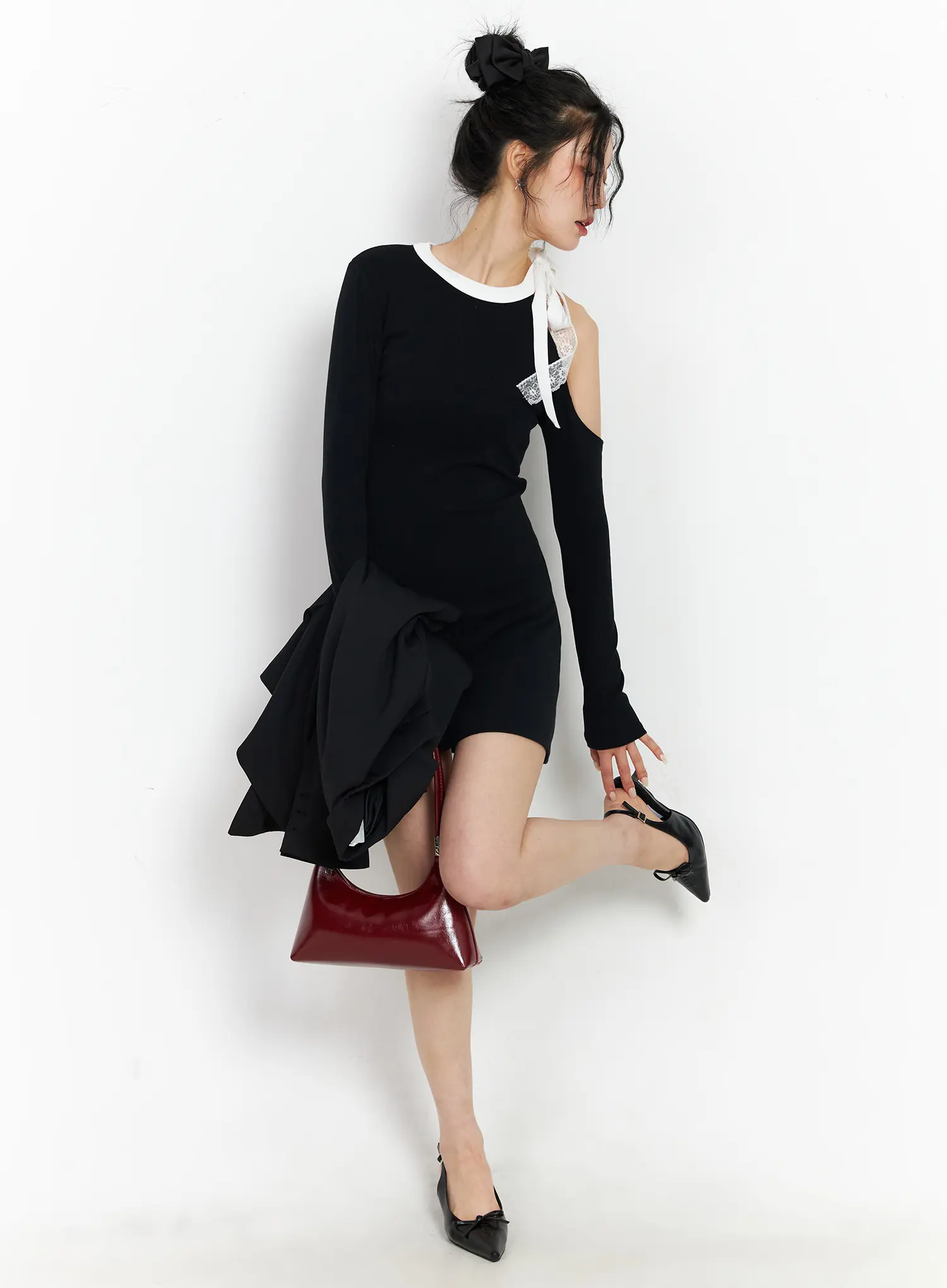 Elegant One-Shoulder Laced Mini Dress CJ522 - Image 7