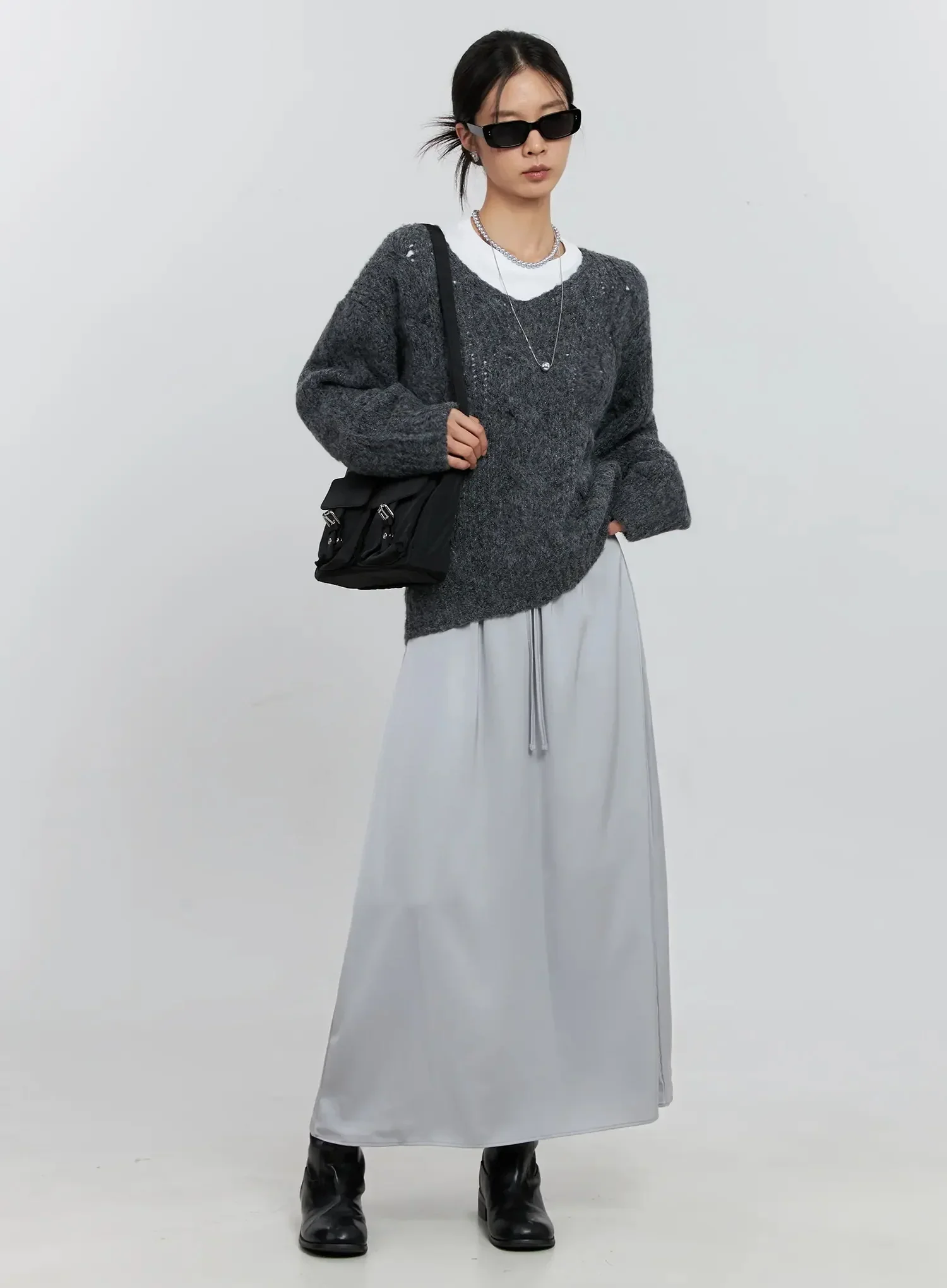 Elegant Satin Maxi Skirt IS516