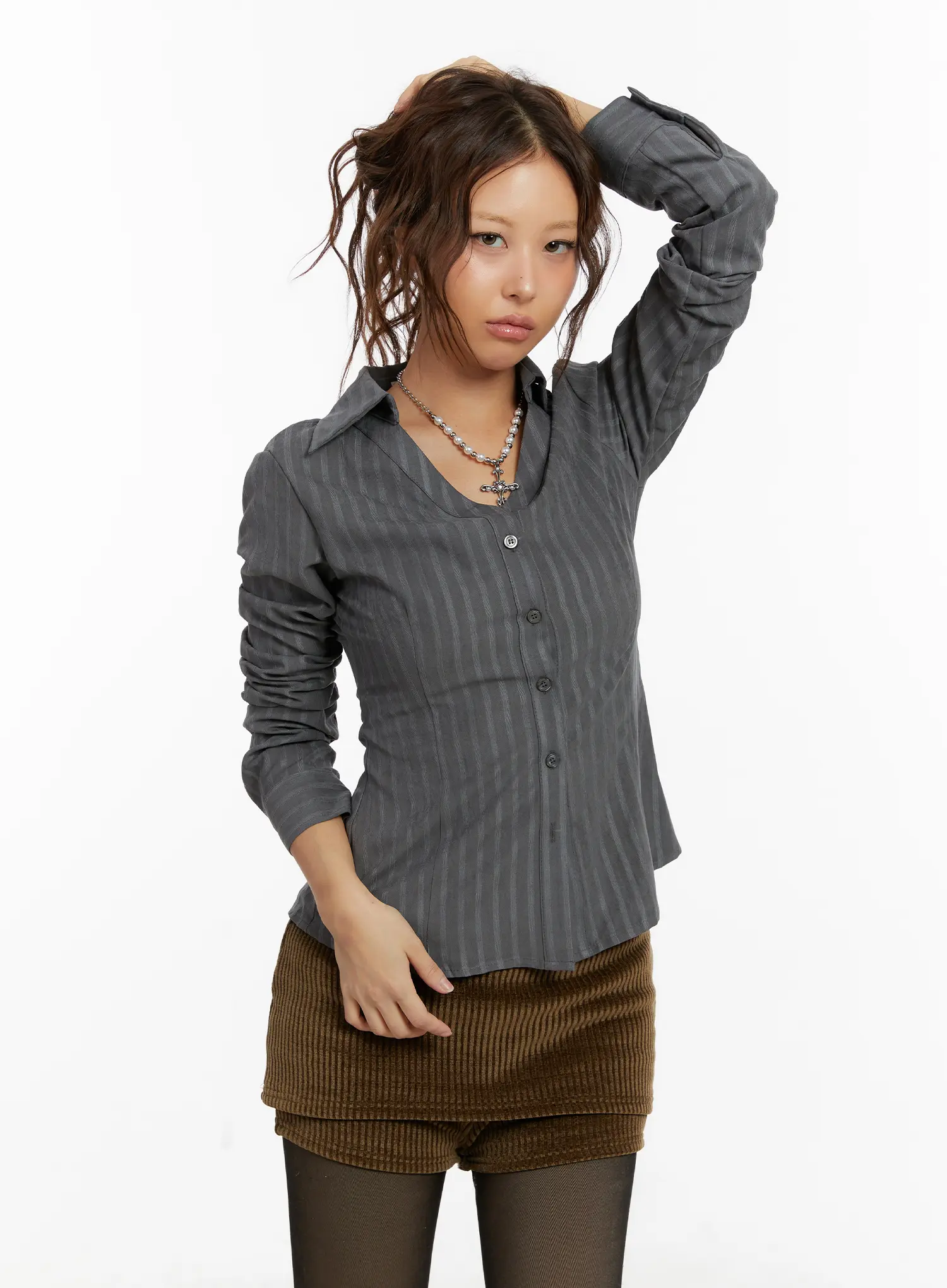 Elegant Striped V-Neck Blouse CD517