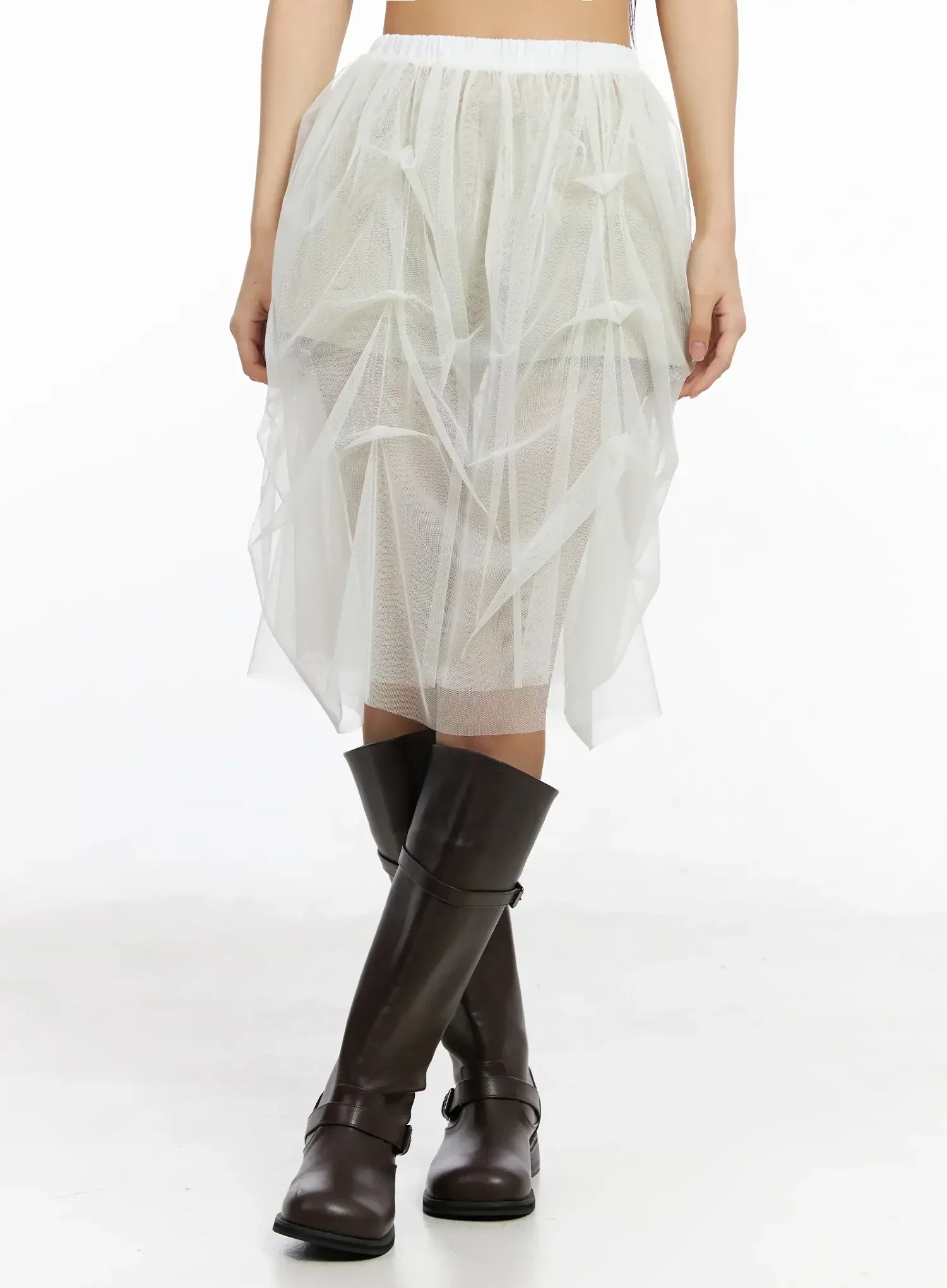 Elegant Tulle Overlay Midi Skirt IM530