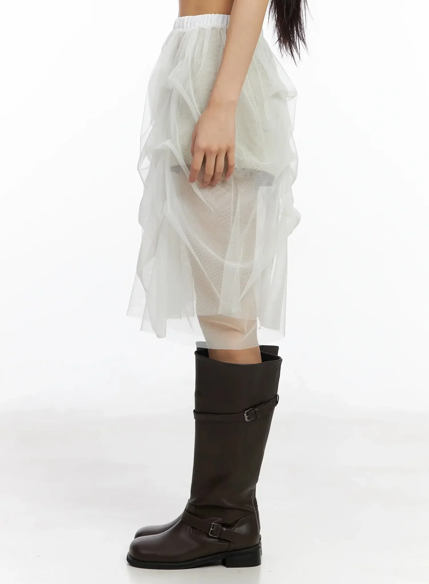 Elegant Tulle Overlay Midi Skirt IM530 - Image 10