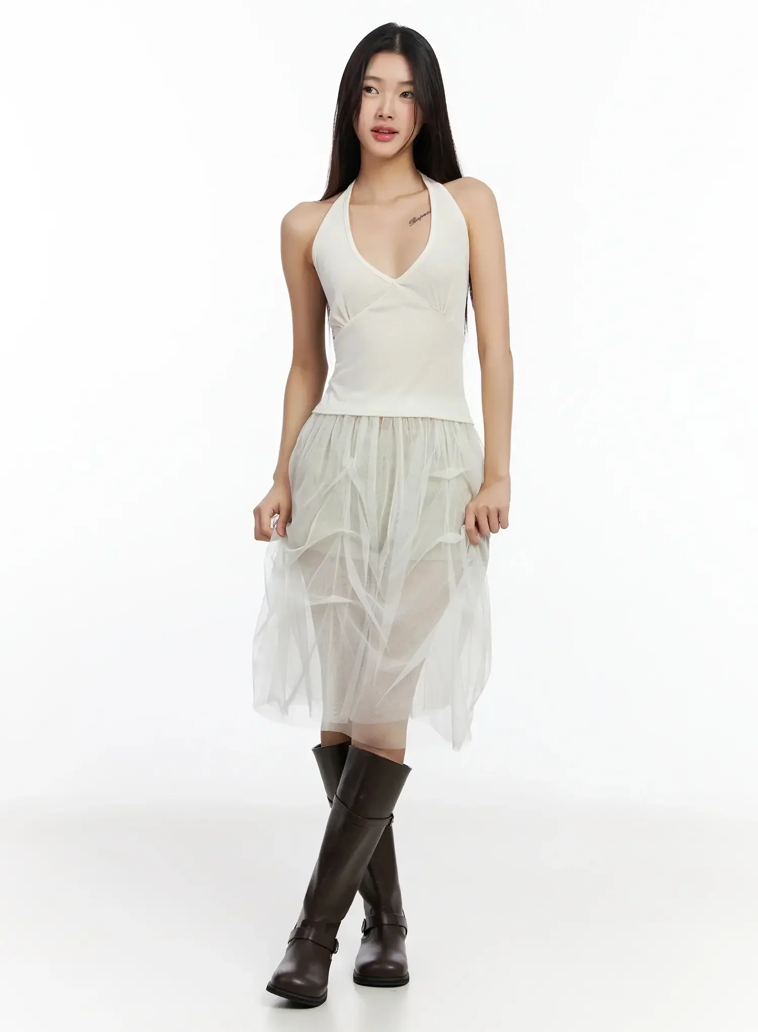Elegant Tulle Overlay Midi Skirt IM530 - Image 3