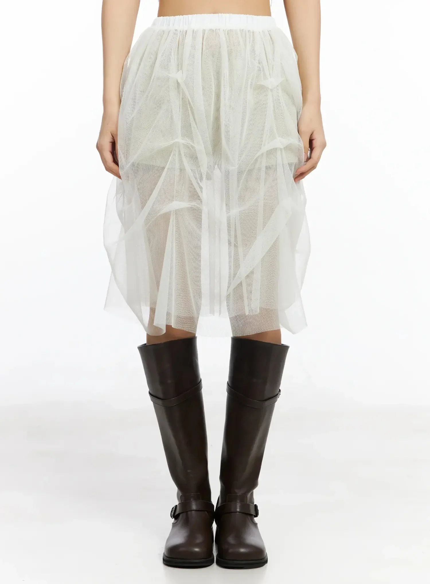 Elegant Tulle Overlay Midi Skirt IM530 - Image 5