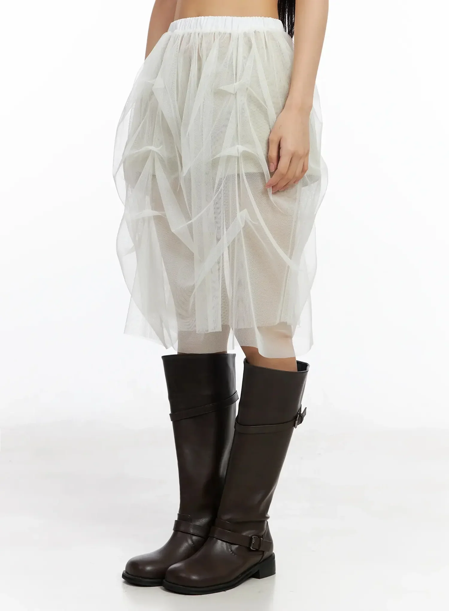 Elegant Tulle Overlay Midi Skirt IM530 - Image 6