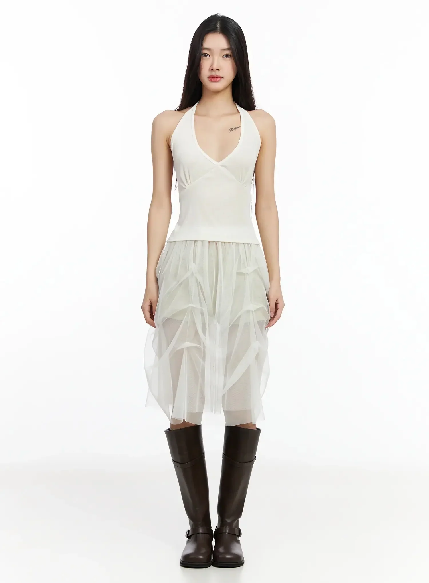 Elegant Tulle Overlay Midi Skirt IM530 - Image 7
