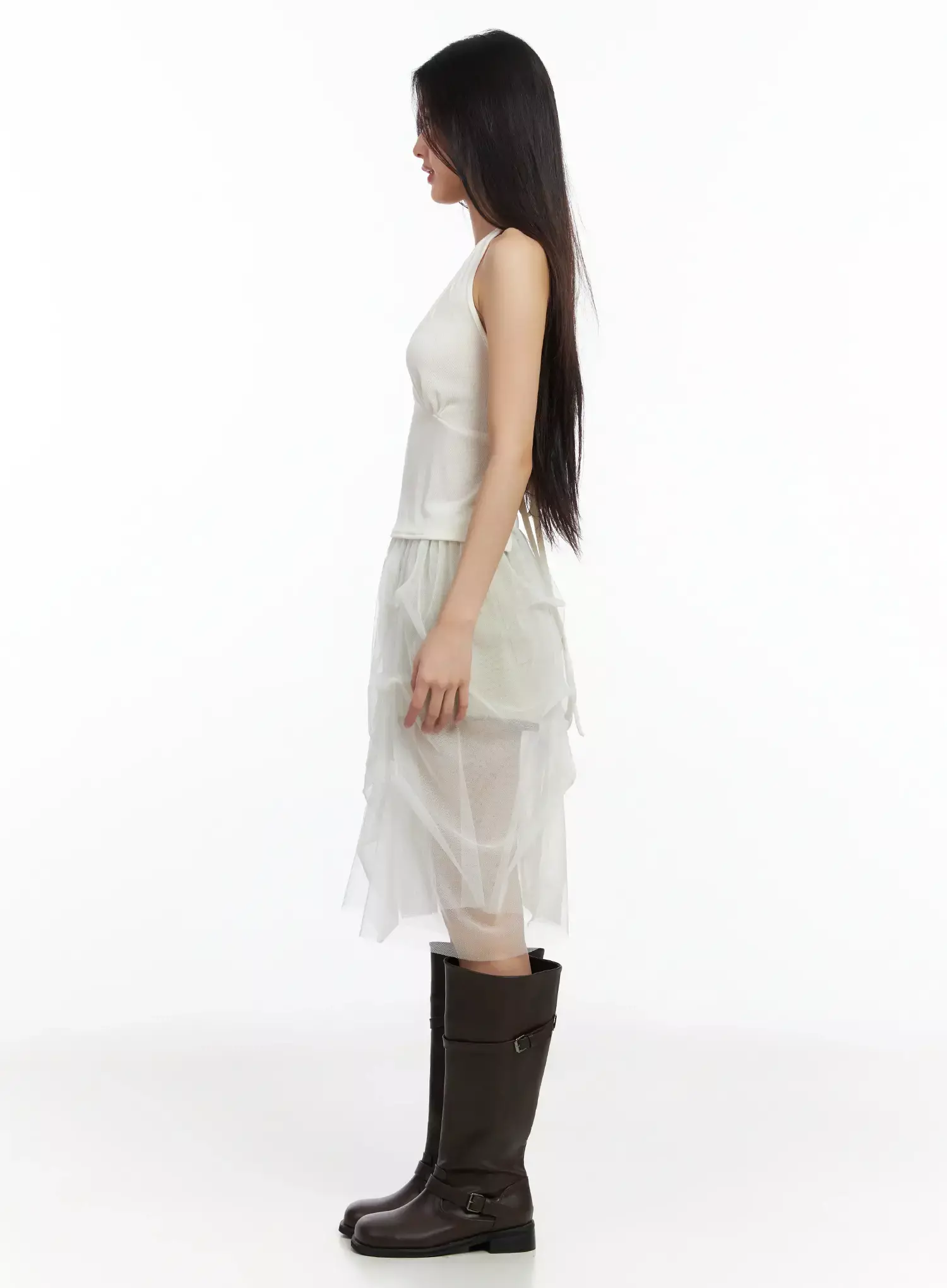 Elegant Tulle Overlay Midi Skirt IM530 - Image 8