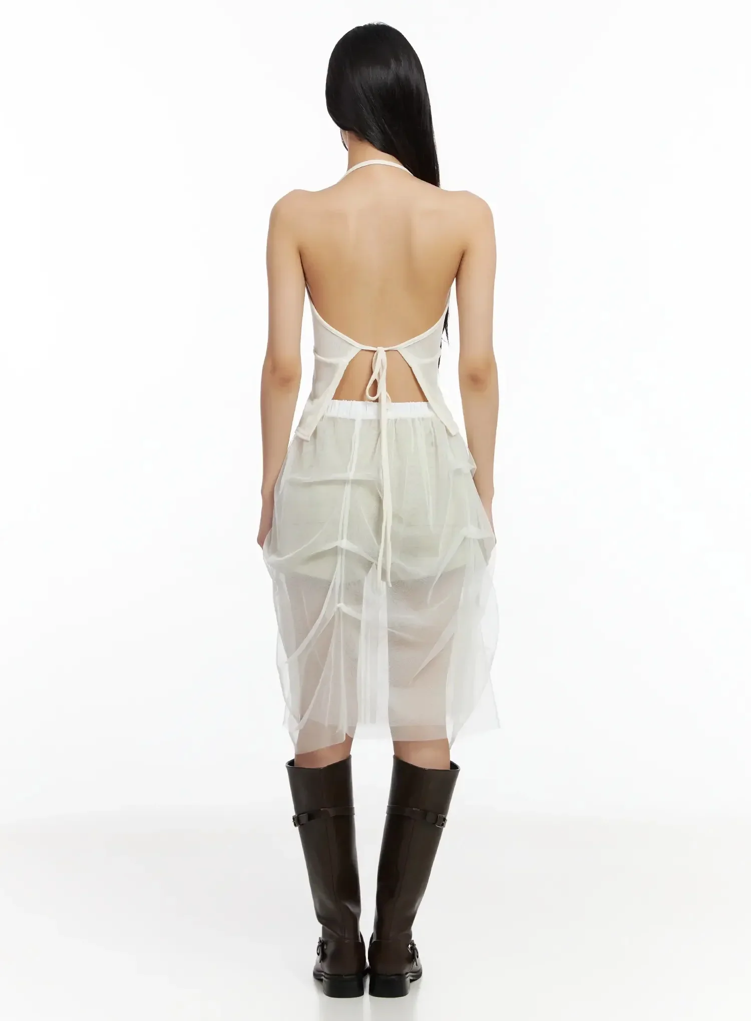 Elegant Tulle Overlay Midi Skirt IM530 - Image 9