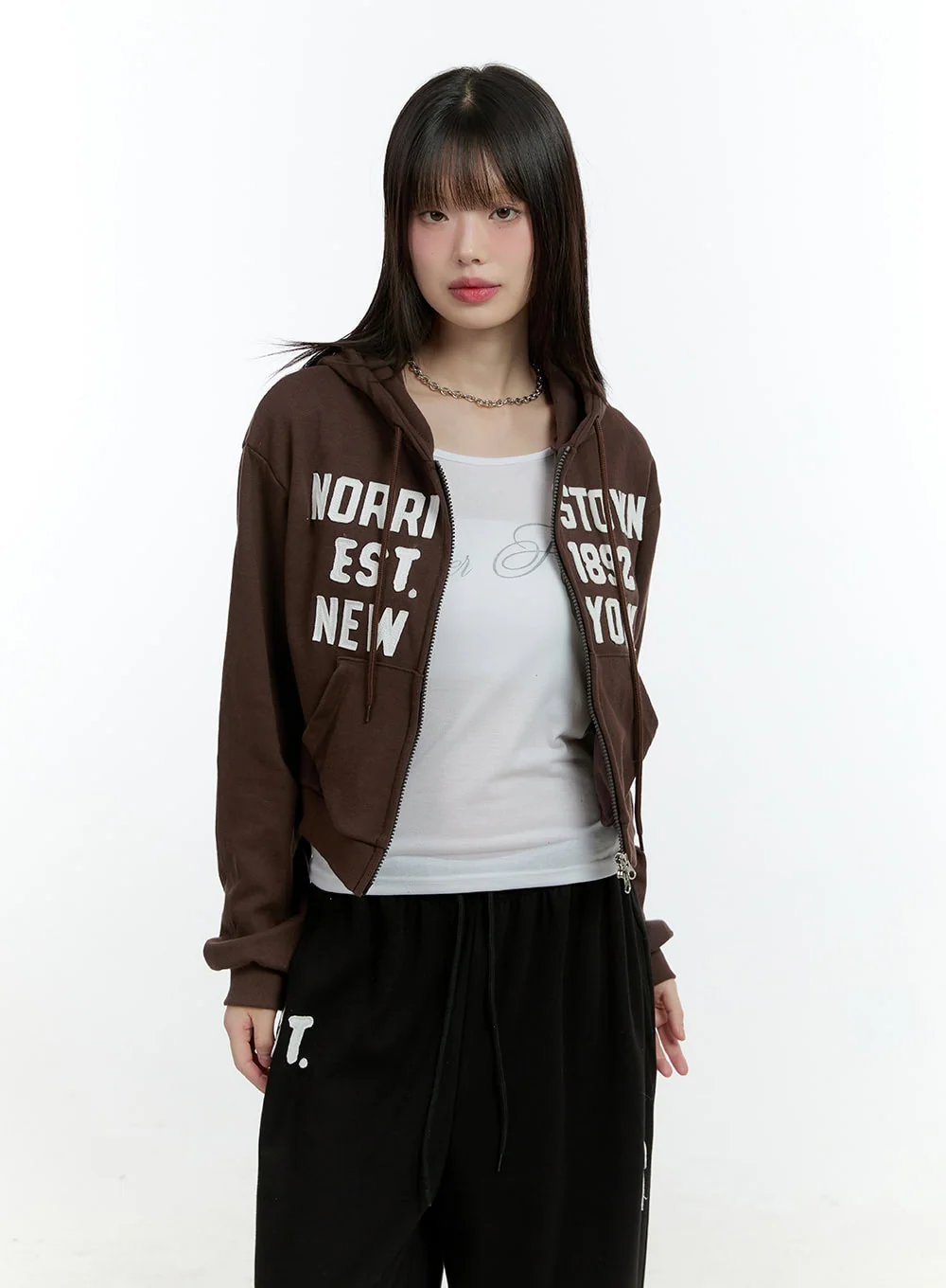 Embroidered Zip-Up Crop Hooded Jacket CF506 - Image 10