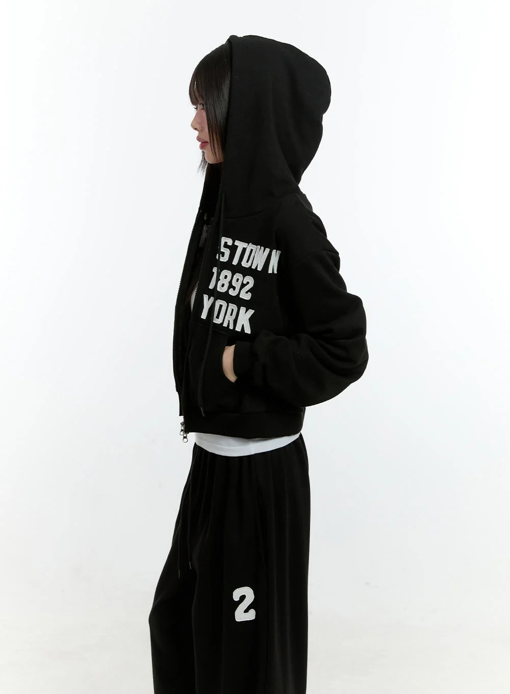 Embroidered Zip-Up Crop Hooded Jacket CF506 - Image 6