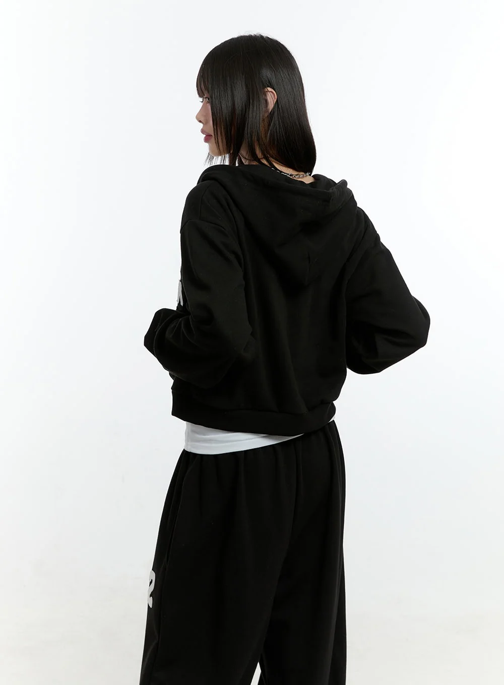 Embroidered Zip-Up Crop Hooded Jacket CF506 - Image 7