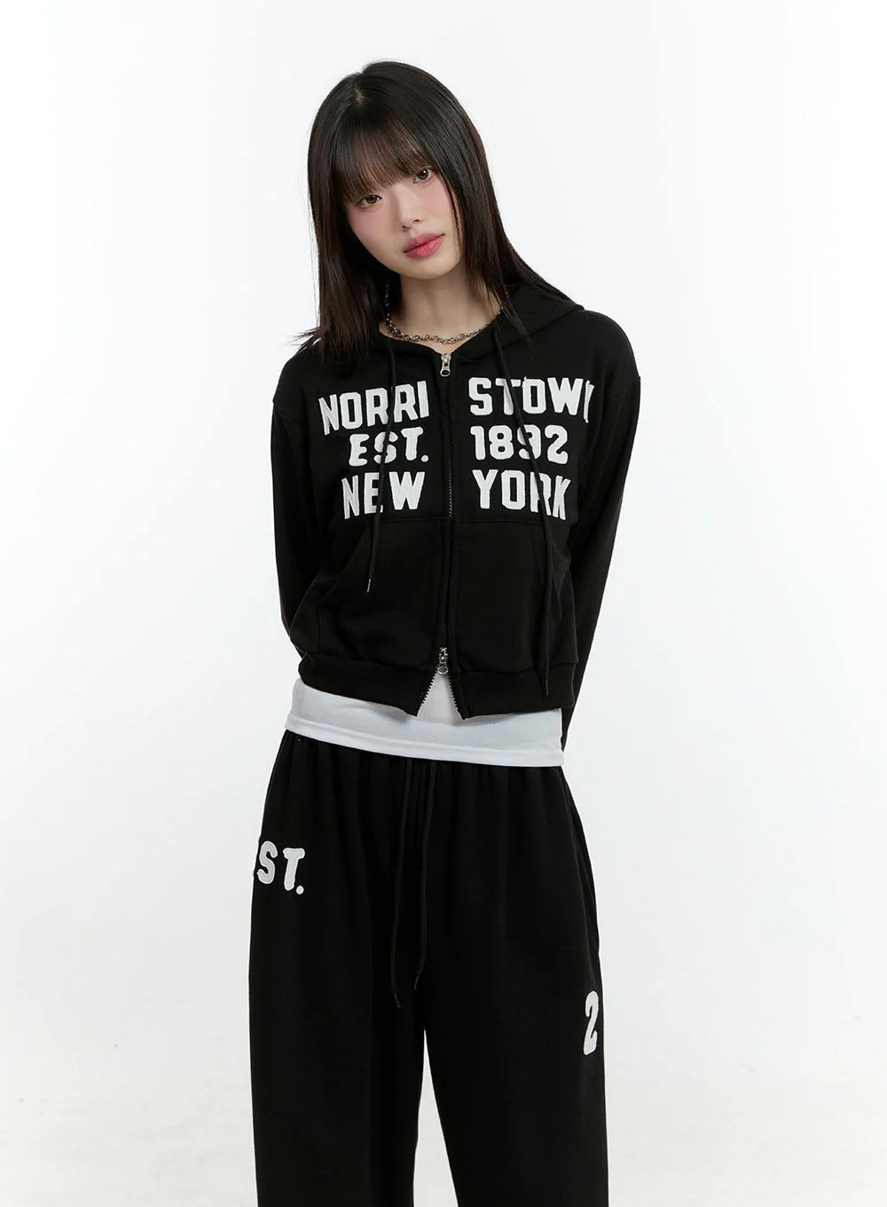 Embroidered Zip-Up Crop Hooded Jacket CF506 - Image 8