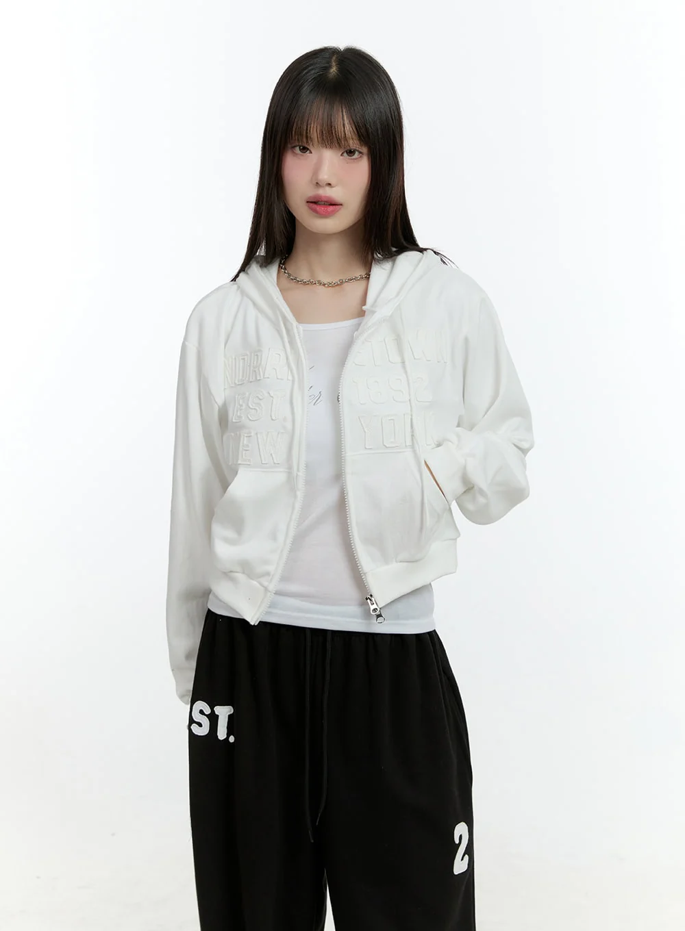 Embroidered Zip-Up Crop Hooded Jacket CF506 - Image 9