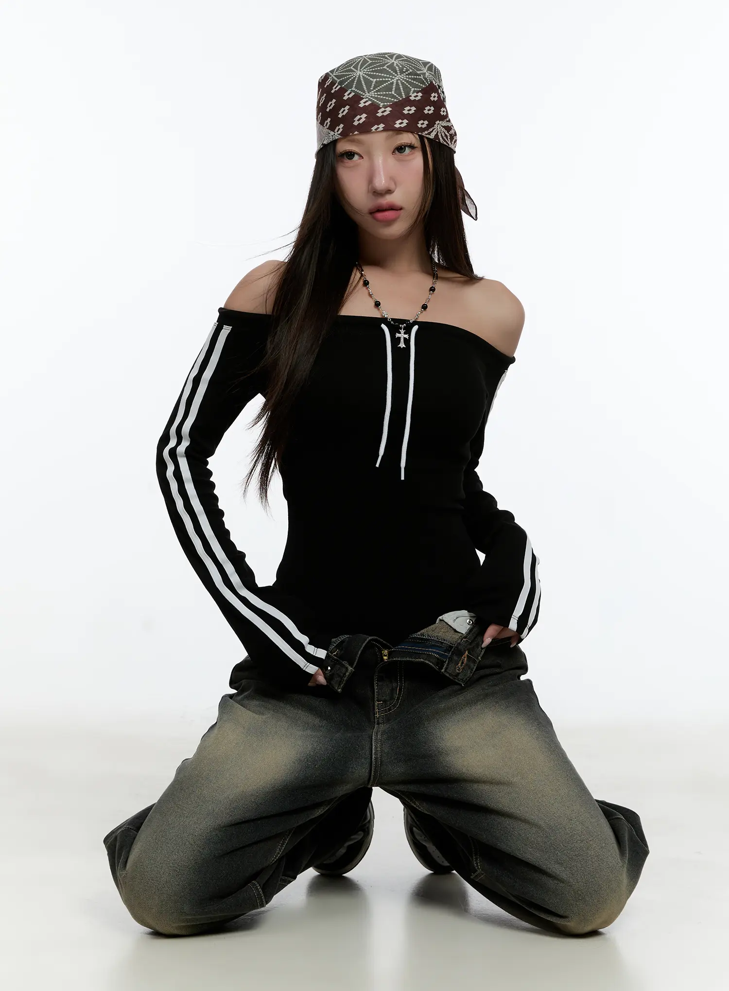 Emerie Washed Wide-Leg Baggy Jeans CS518 - Image 7