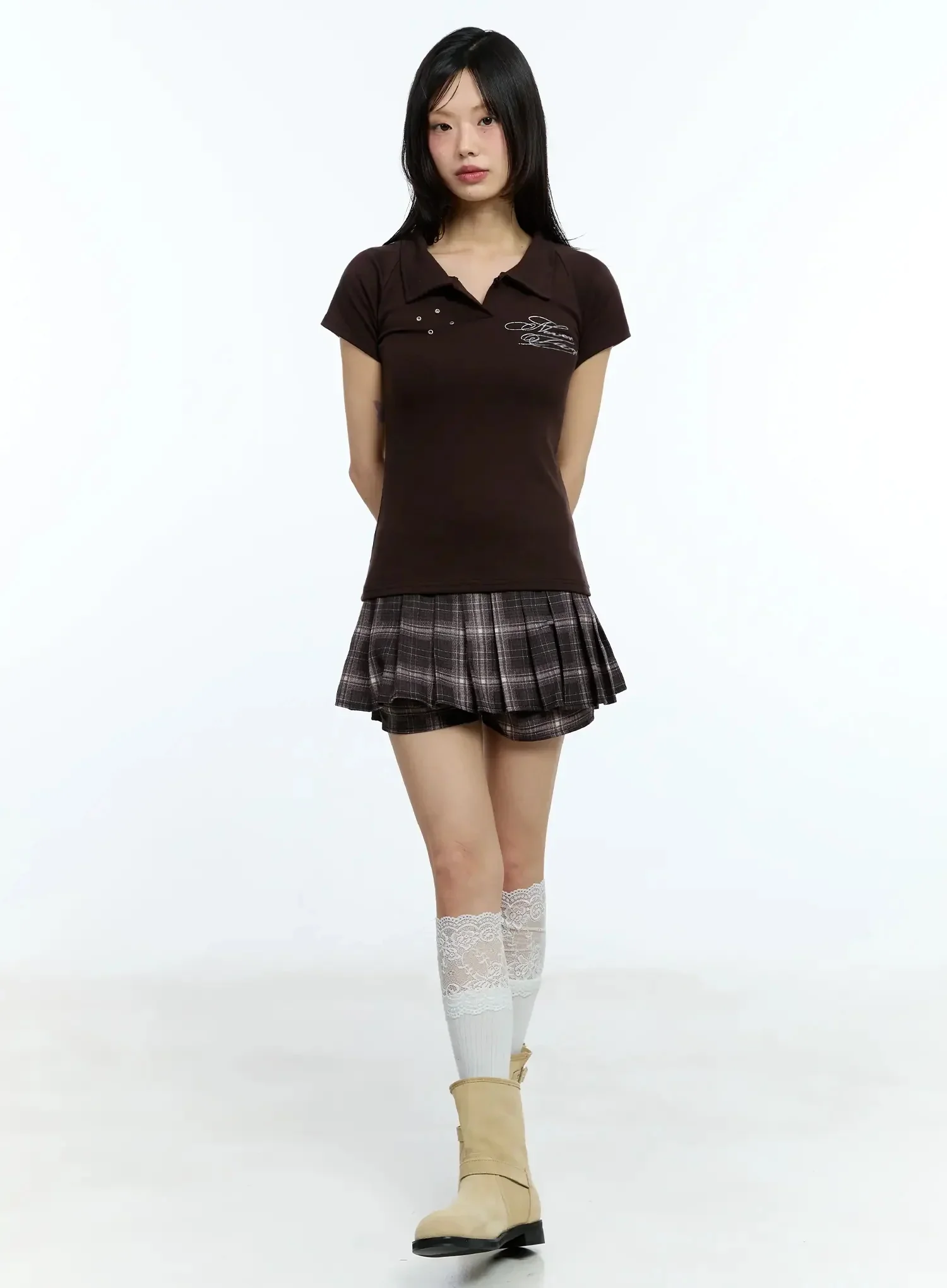 Eyelet Graphic Collared Tee IU524 - Image 11