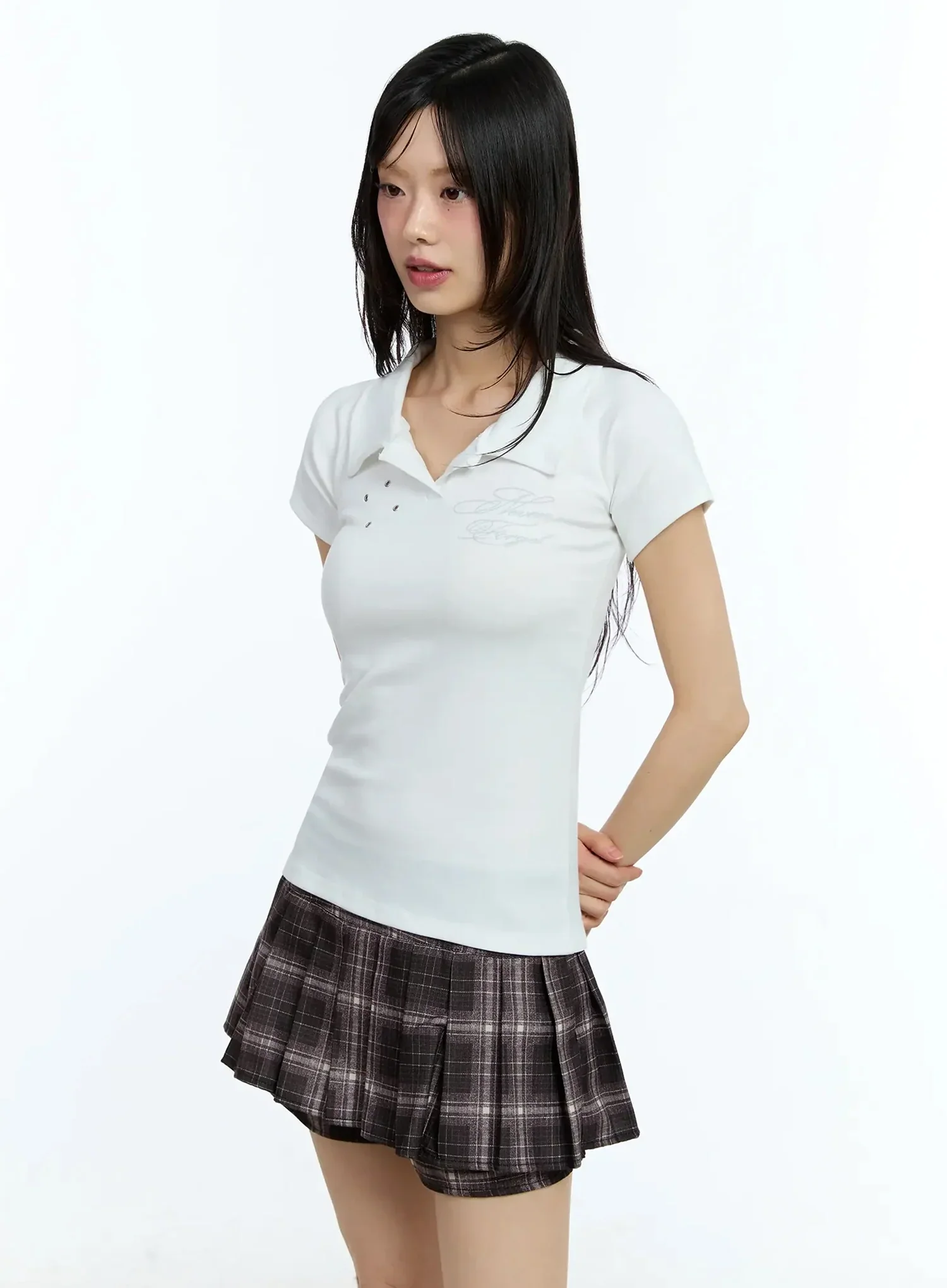 Eyelet Graphic Collared Tee IU524 - Image 16