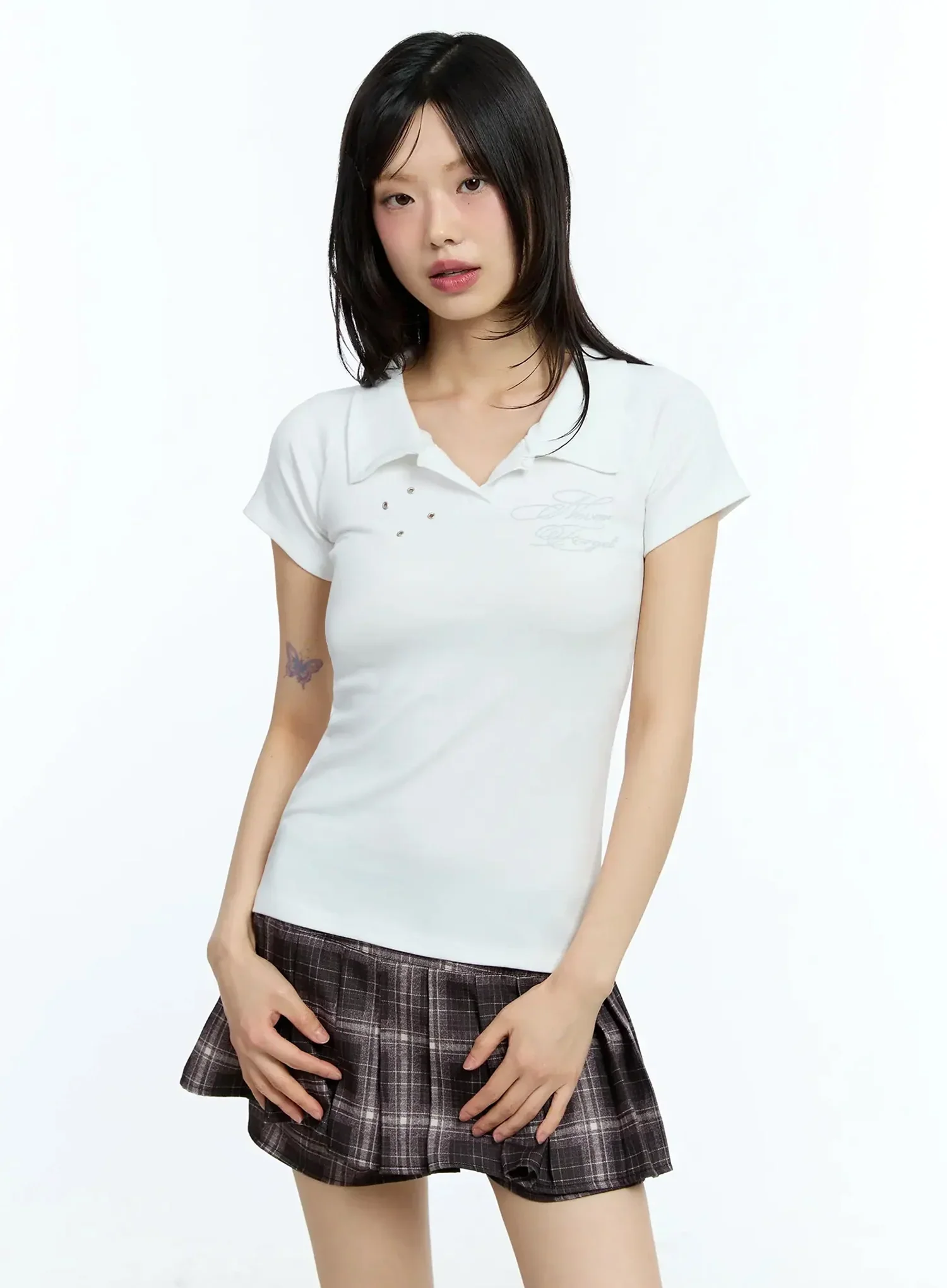 Eyelet Graphic Collared Tee IU524 - Image 7