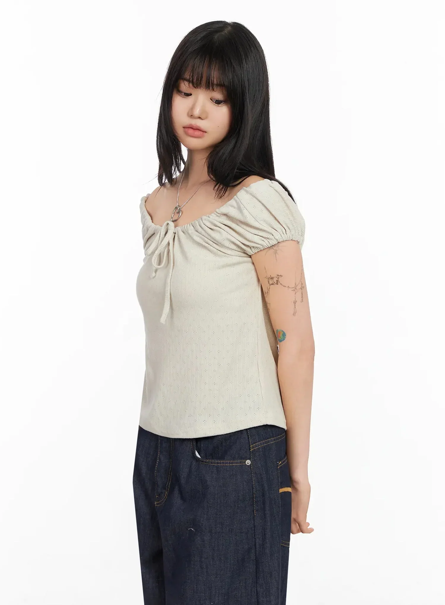 Eyelet Ruched Off Shoulder Top IA523 - Image 13