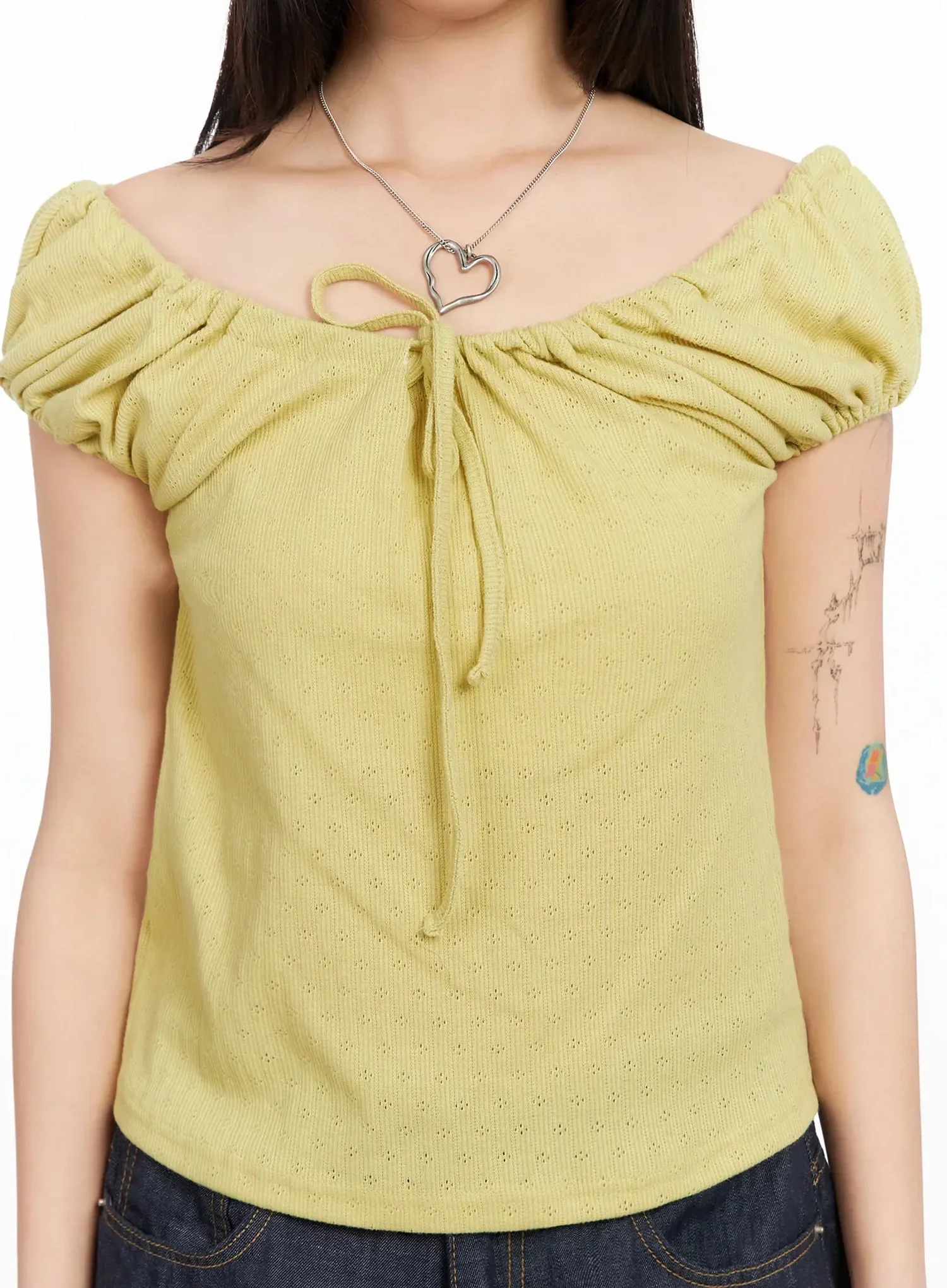 Eyelet Ruched Off Shoulder Top IA523 - Image 4