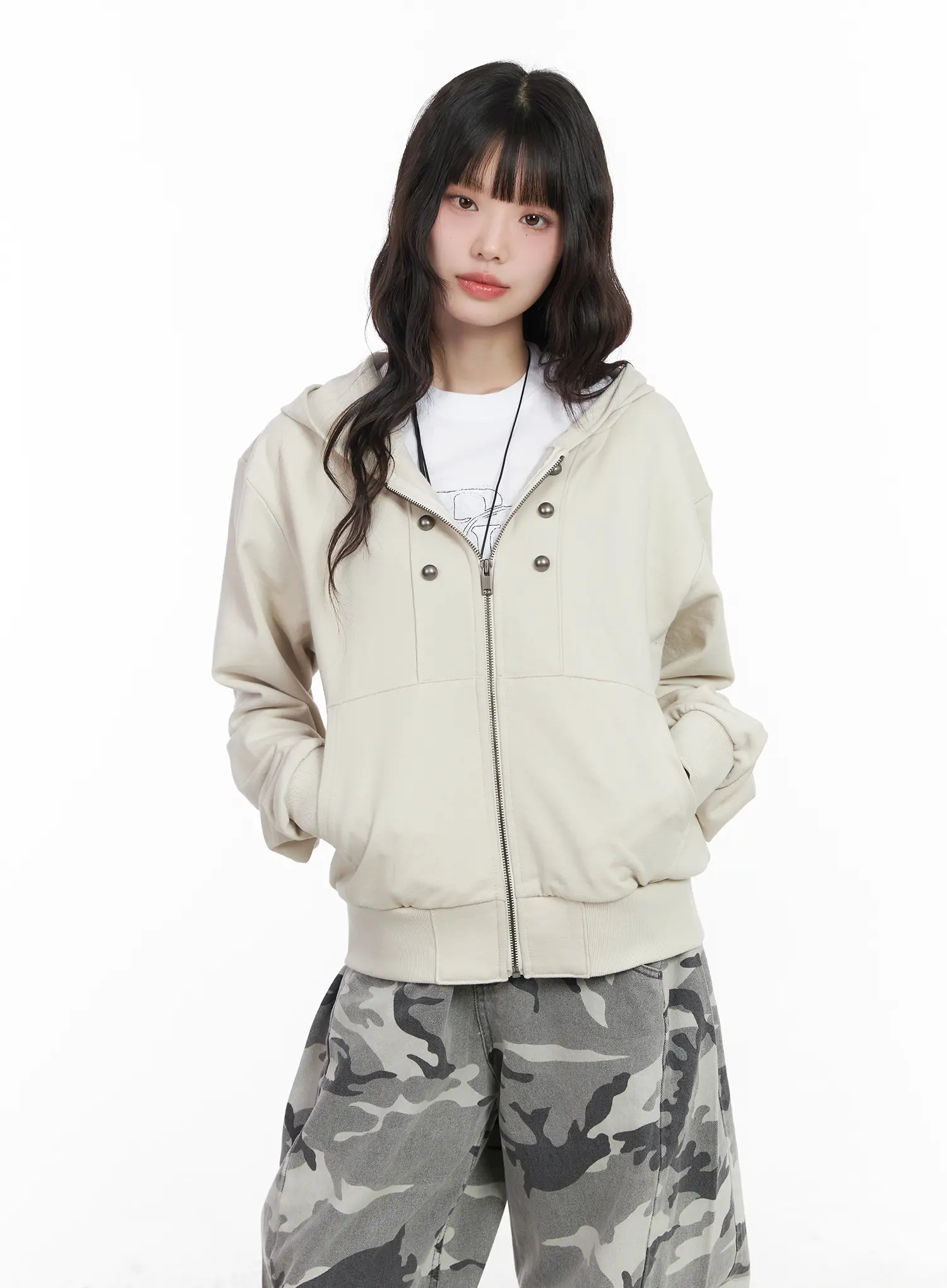 Eyelet Zip-Up Hoodie CM526 - Image 2
