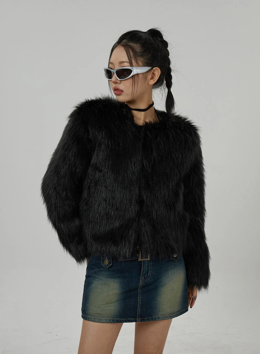 Faux Fur Hook Cropped Jacket CD21 - Image 8