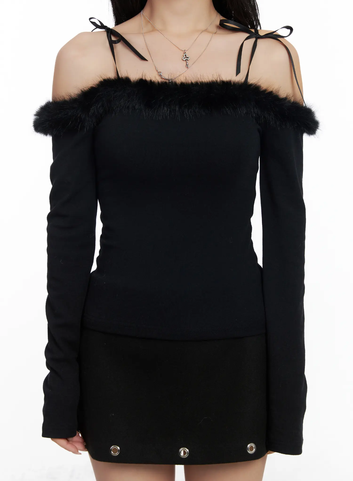 Faux Fur Off-Shoulder Long Sleeve Top CJ515 - Image 3