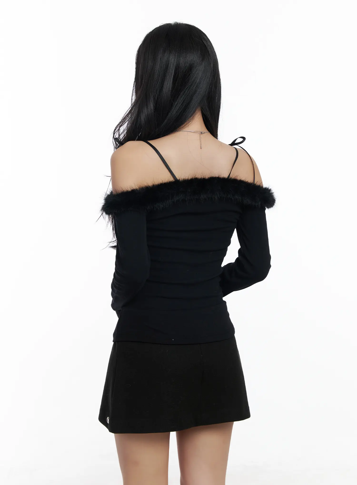 Faux Fur Off-Shoulder Long Sleeve Top CJ515 - Image 7