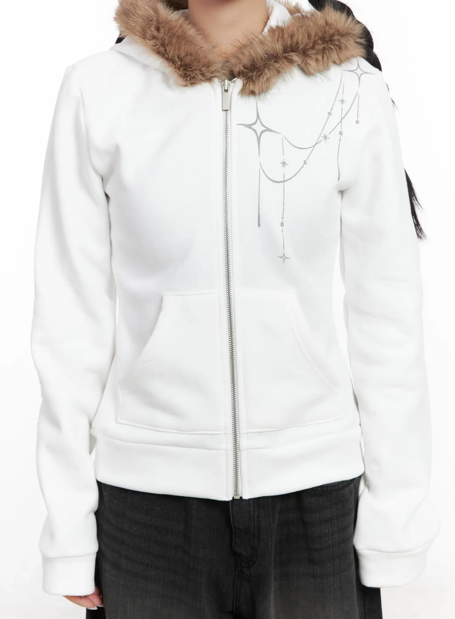 Faux Fur Trim Cropped Hoodie CN528 - Image 10