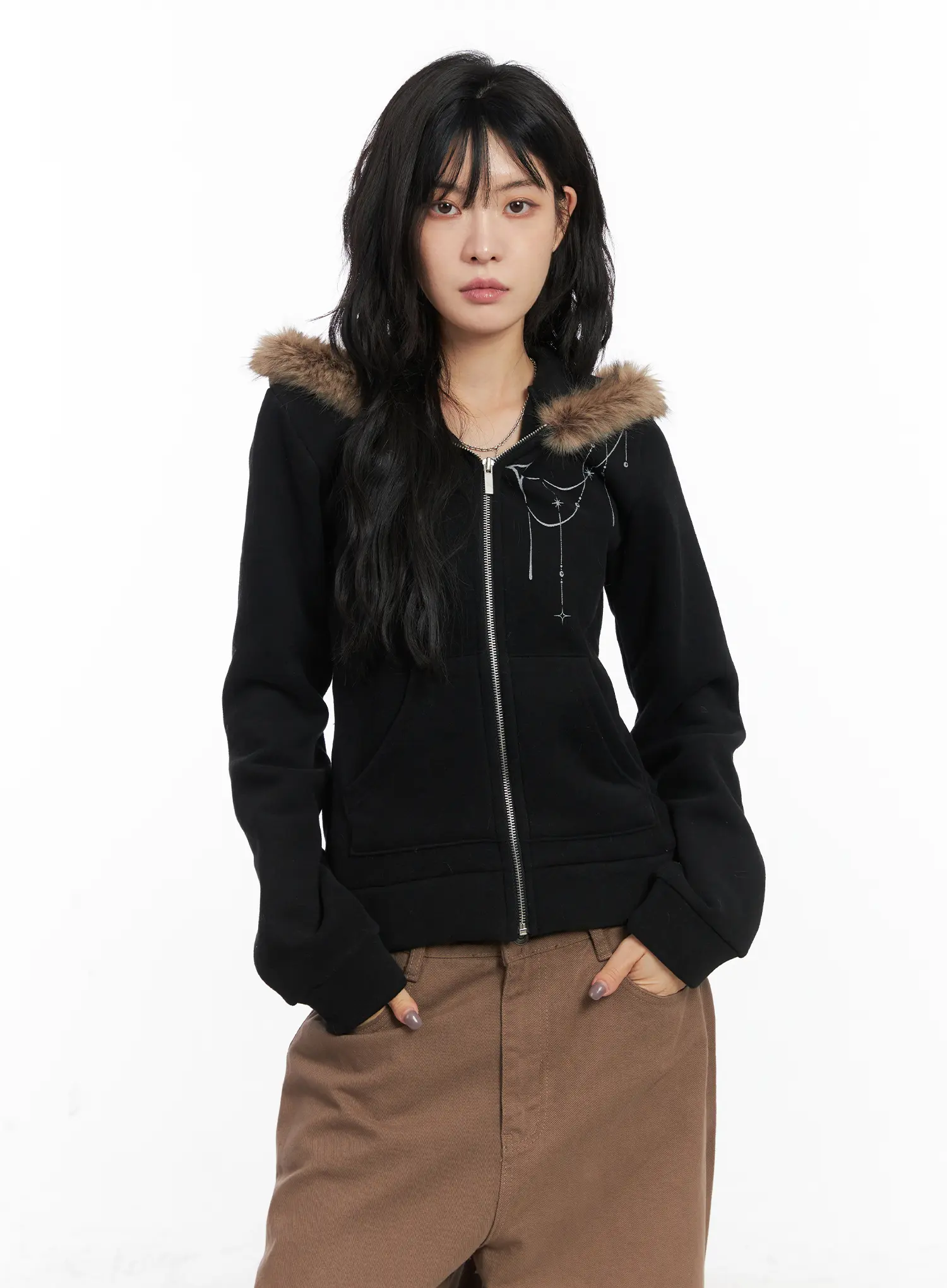 Faux Fur Trim Cropped Hoodie CN528 - Image 13