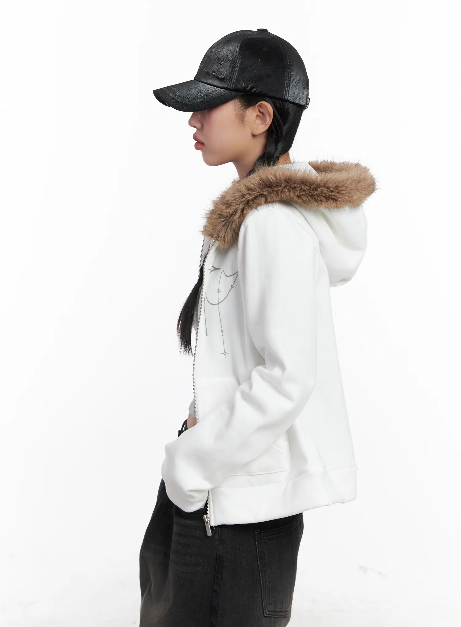 Faux Fur Trim Cropped Hoodie CN528 - Image 6