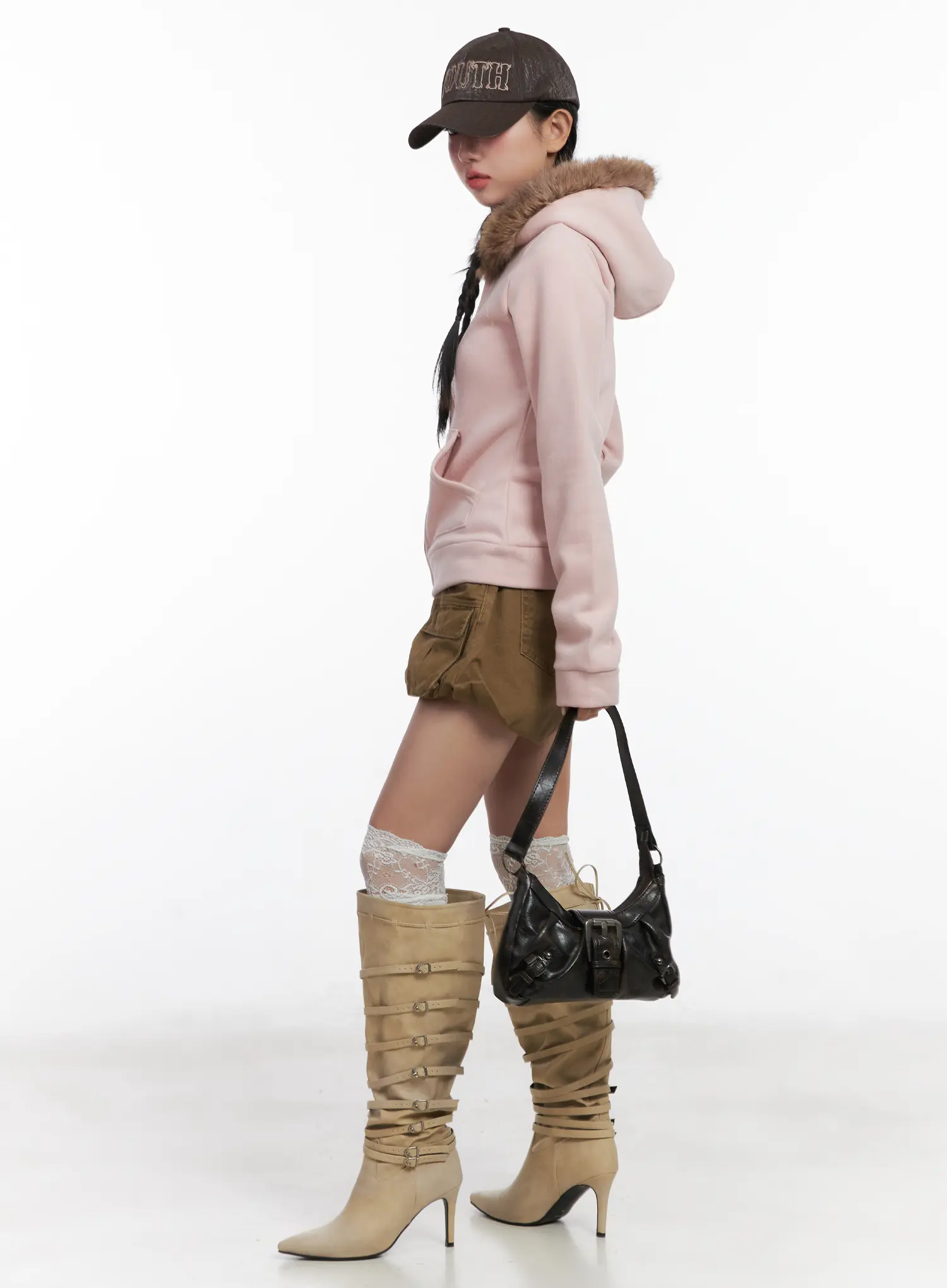 Faux Fur Trim Cropped Hoodie CN528 - Image 7