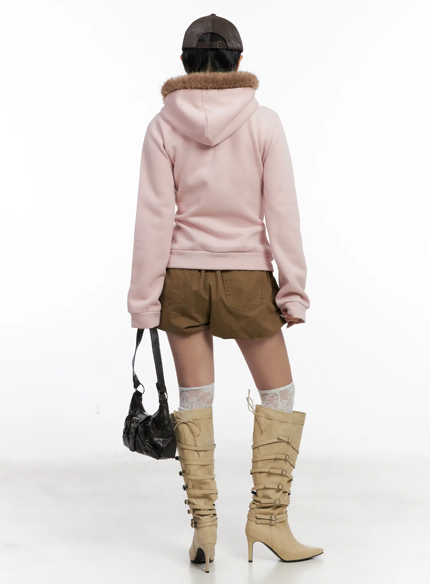 Faux Fur Trim Cropped Hoodie CN528 - Image 8