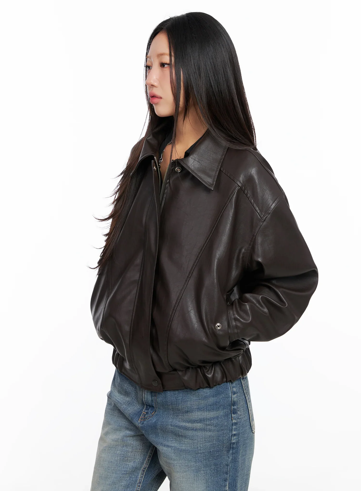 Faux Leather Bomber Jacket CD321 - Image 5