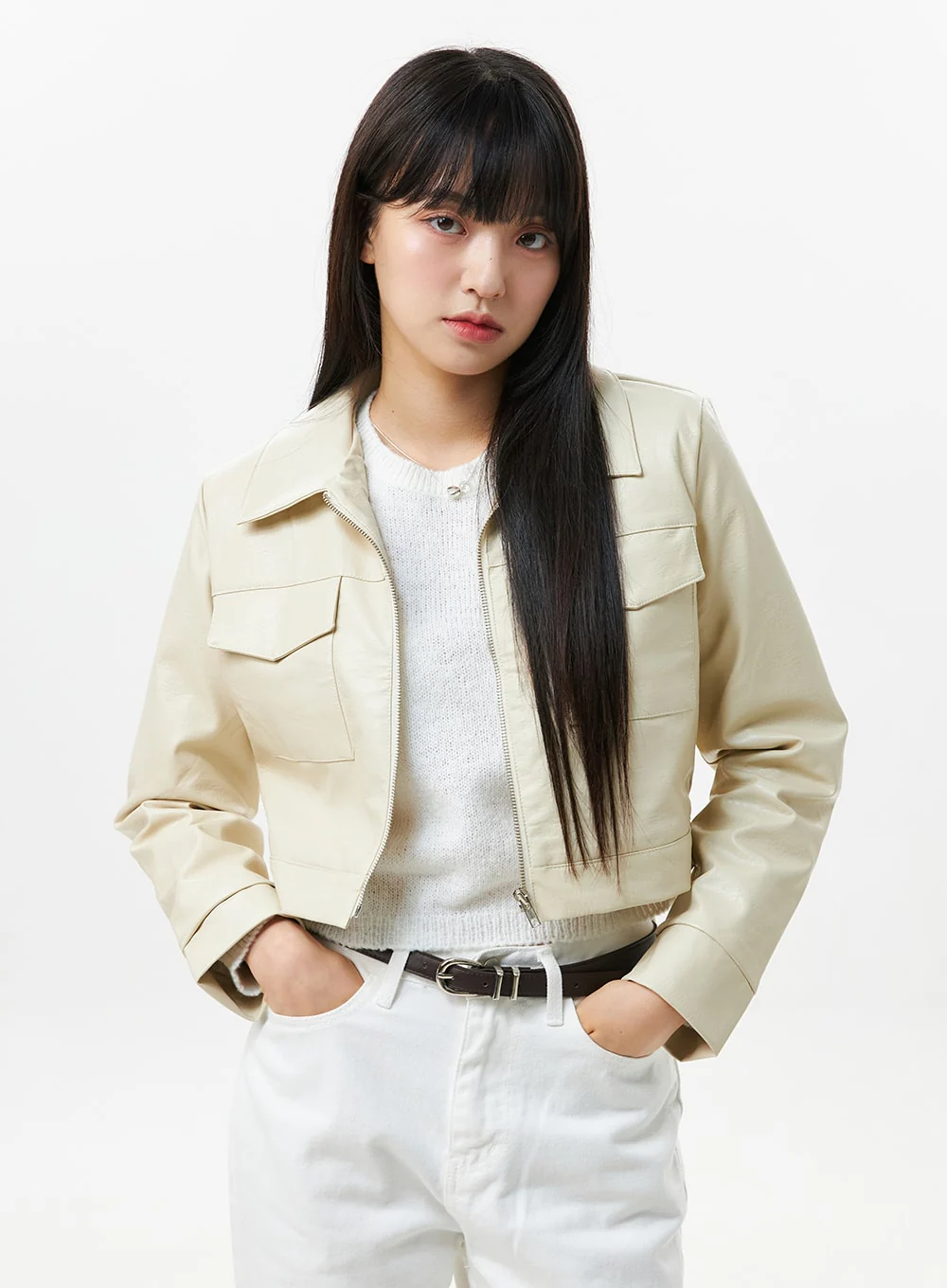 Faux Leather Collar Jacket OS305