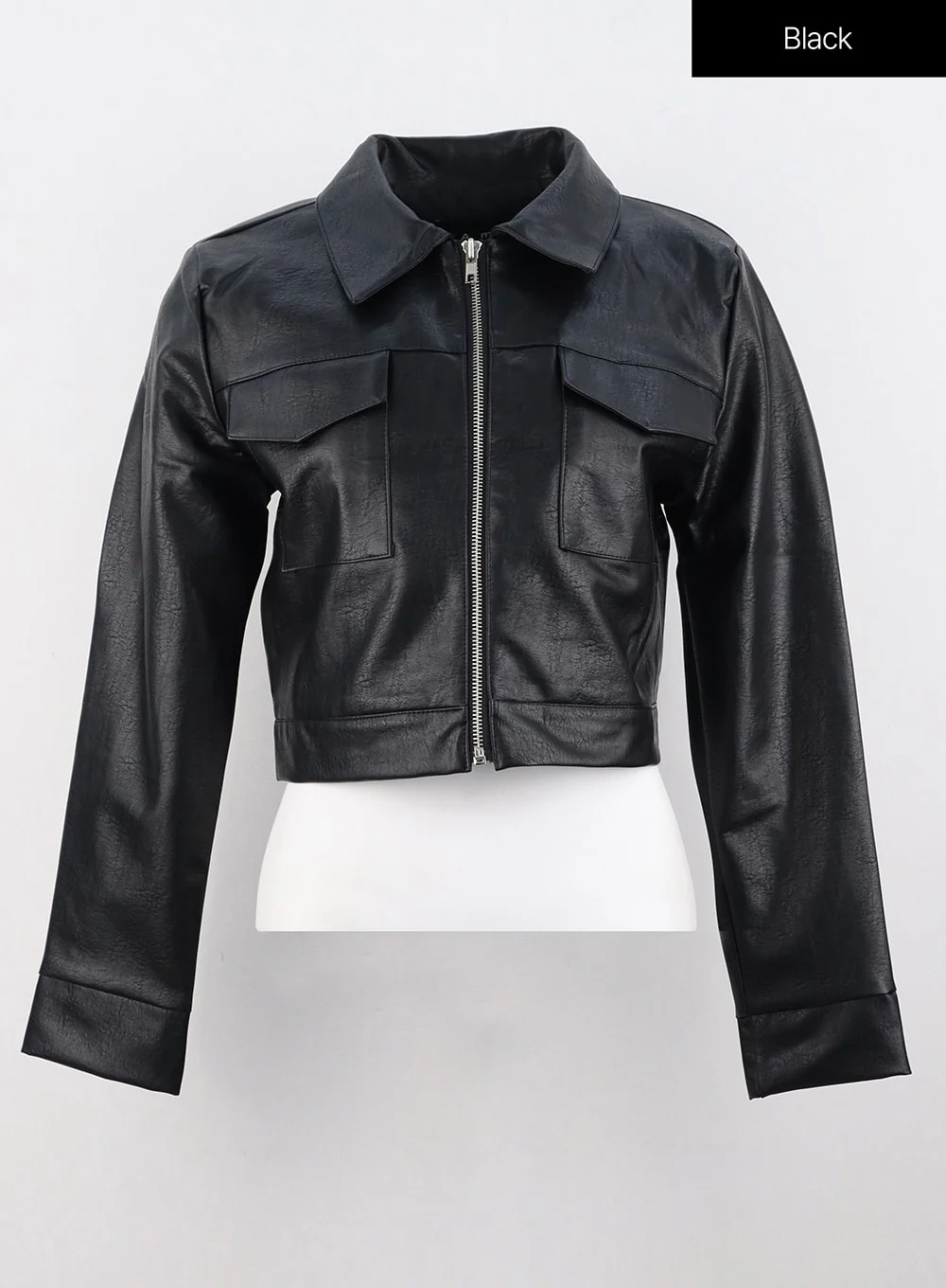 Faux Leather Collar Jacket OS305 - Image 12