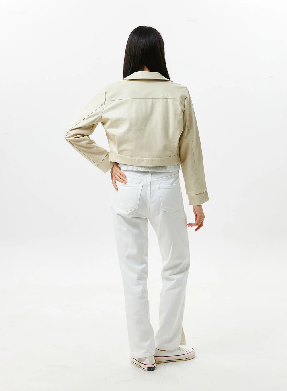 Faux Leather Collar Jacket OS305 - Image 7