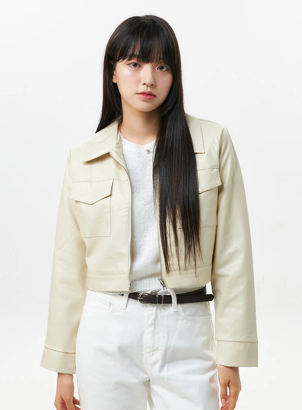 Faux Leather Collar Jacket OS305 - Image 8