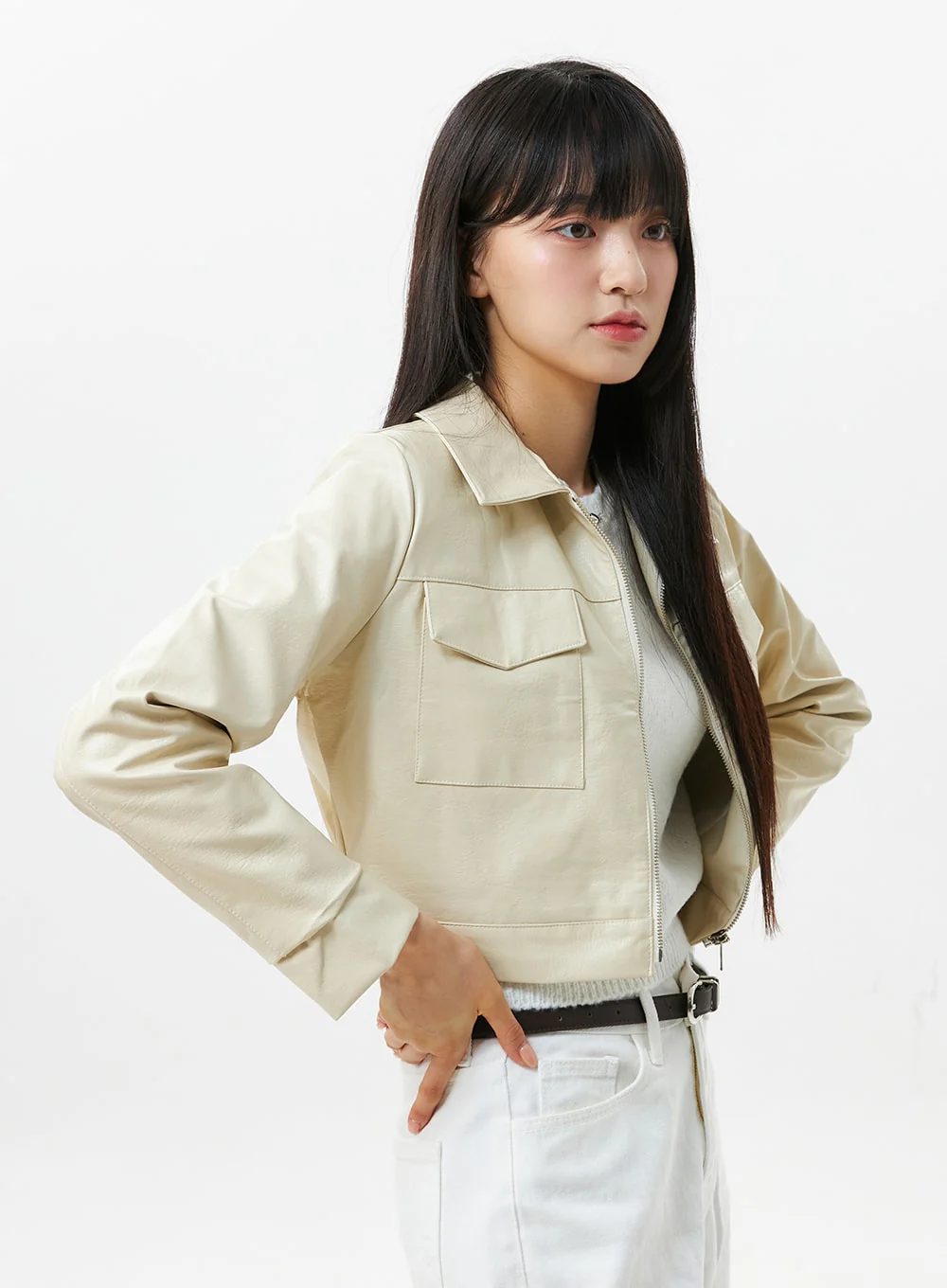 Faux Leather Collar Jacket OS305 - Image 9