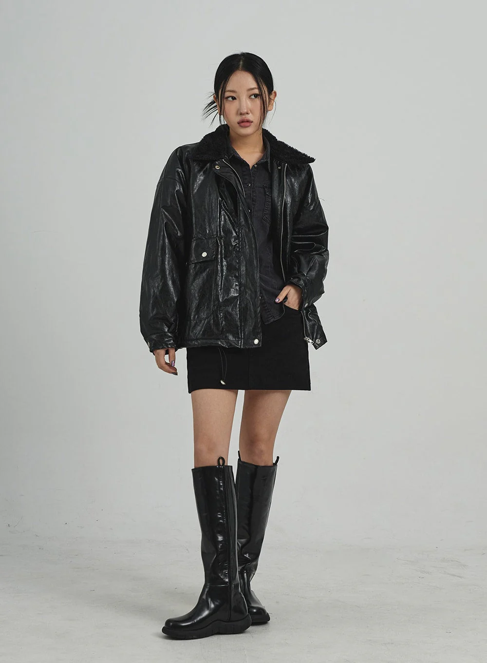 Faux Leather Fur Jacket CD12 - Image 8