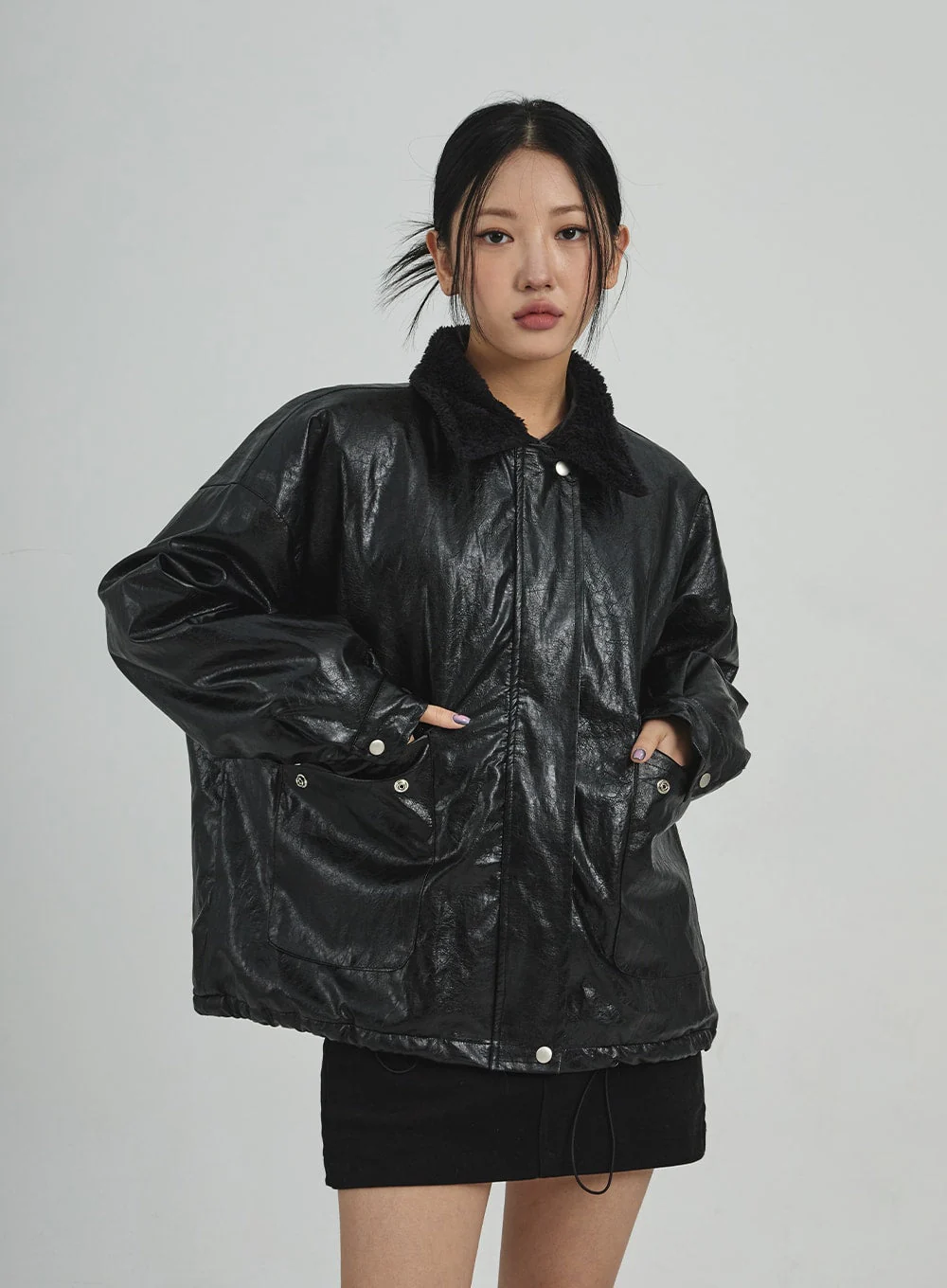 Faux Leather Fur Jacket CD12 - Image 9