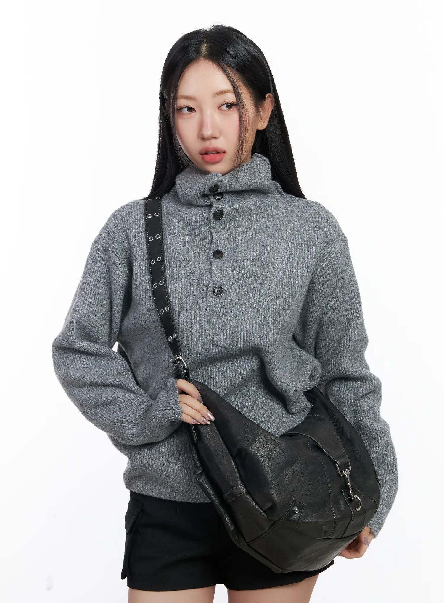 Faux-Leather Hook Crossbody Bag CF503 - Image 2