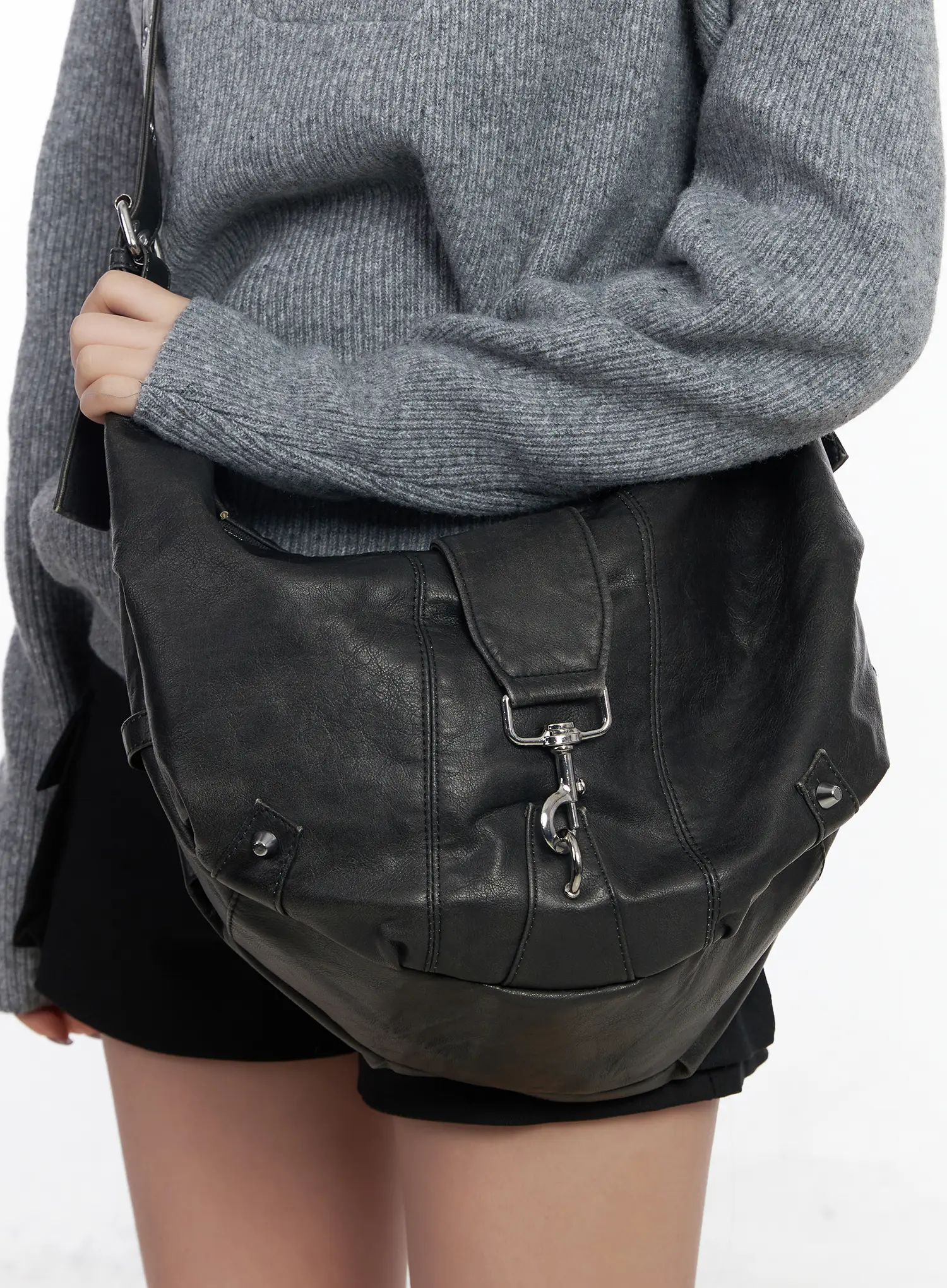 Faux-Leather Hook Crossbody Bag CF503 - Image 3